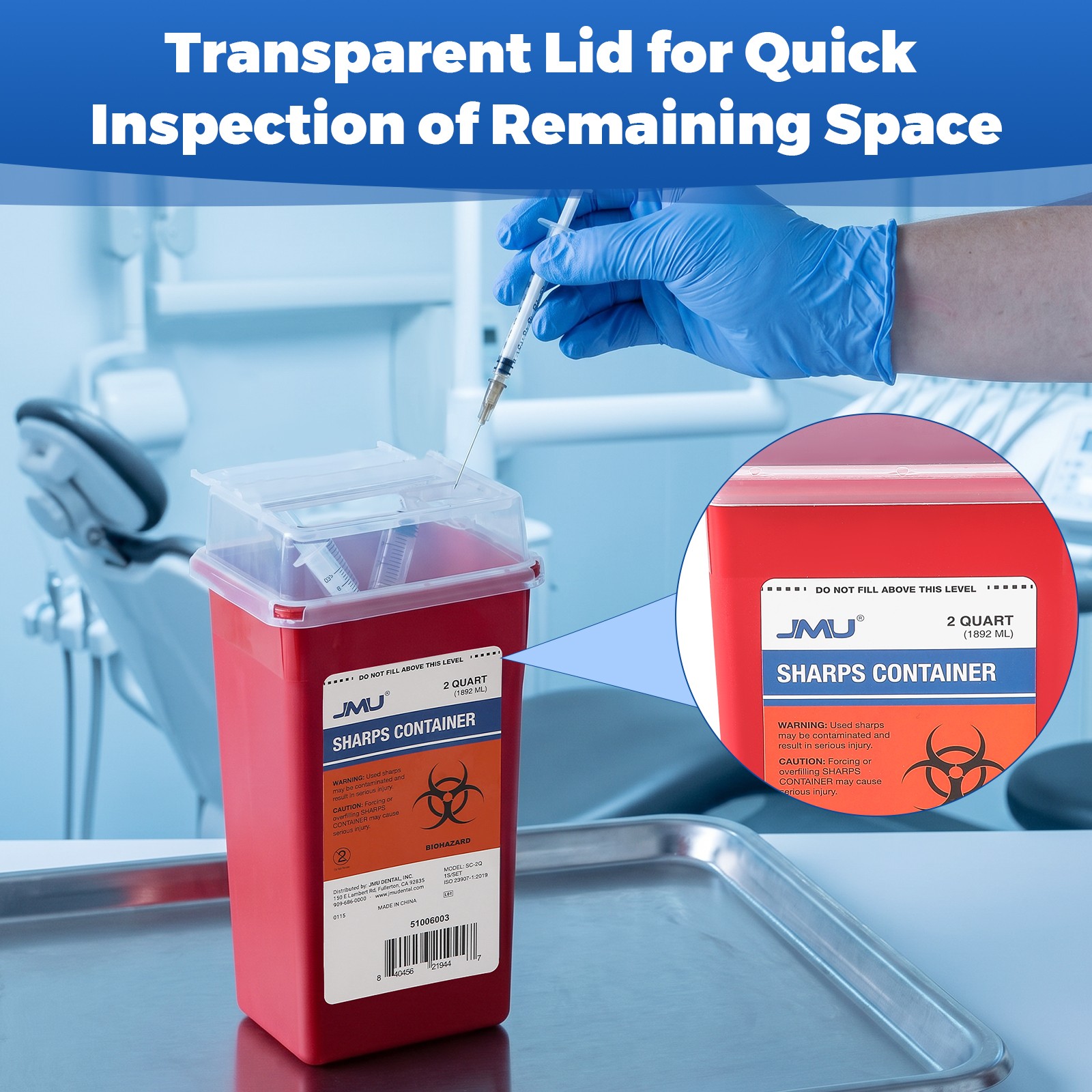 JMU Healthcare Red Base SharpStar Sharps Container 2 Quart Rotor Opening Lid