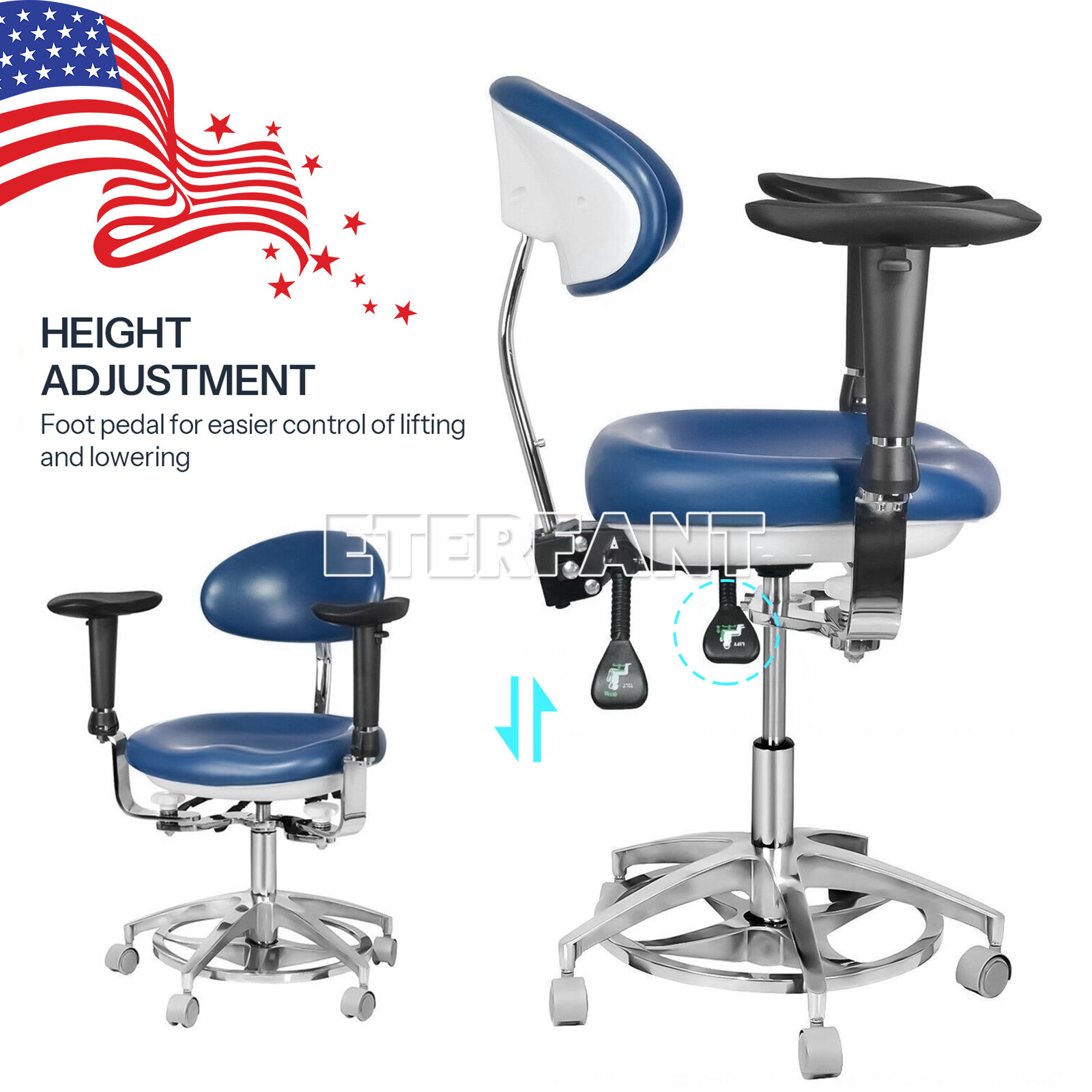 ETERFANT Adjustable Mobile Chair/Medical Microscope Stool Chair with Armrest