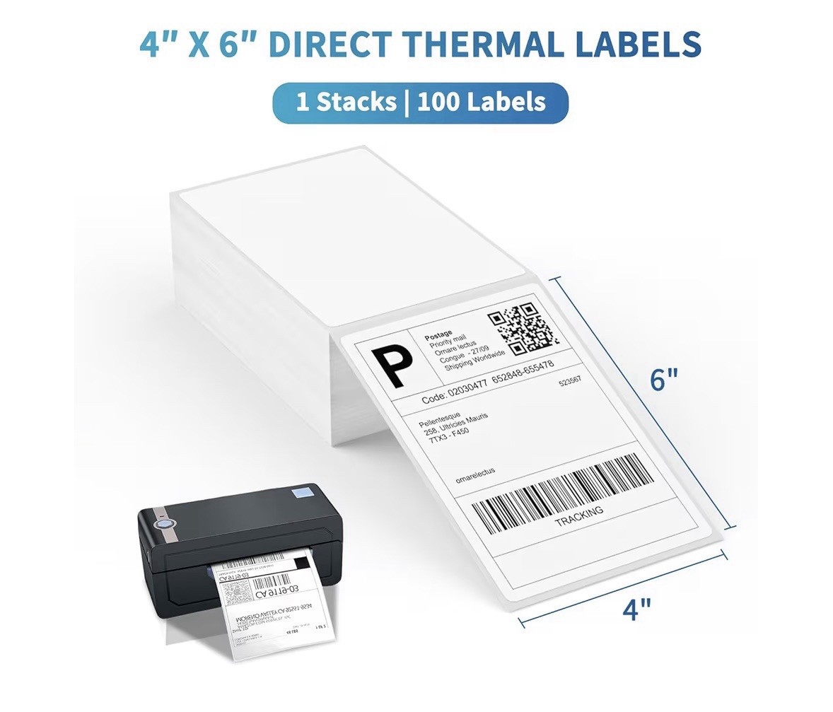 9527 Product 4 x 6 Thermal Labels -Pack of 100 Fanfold Labels for Direct Thermal