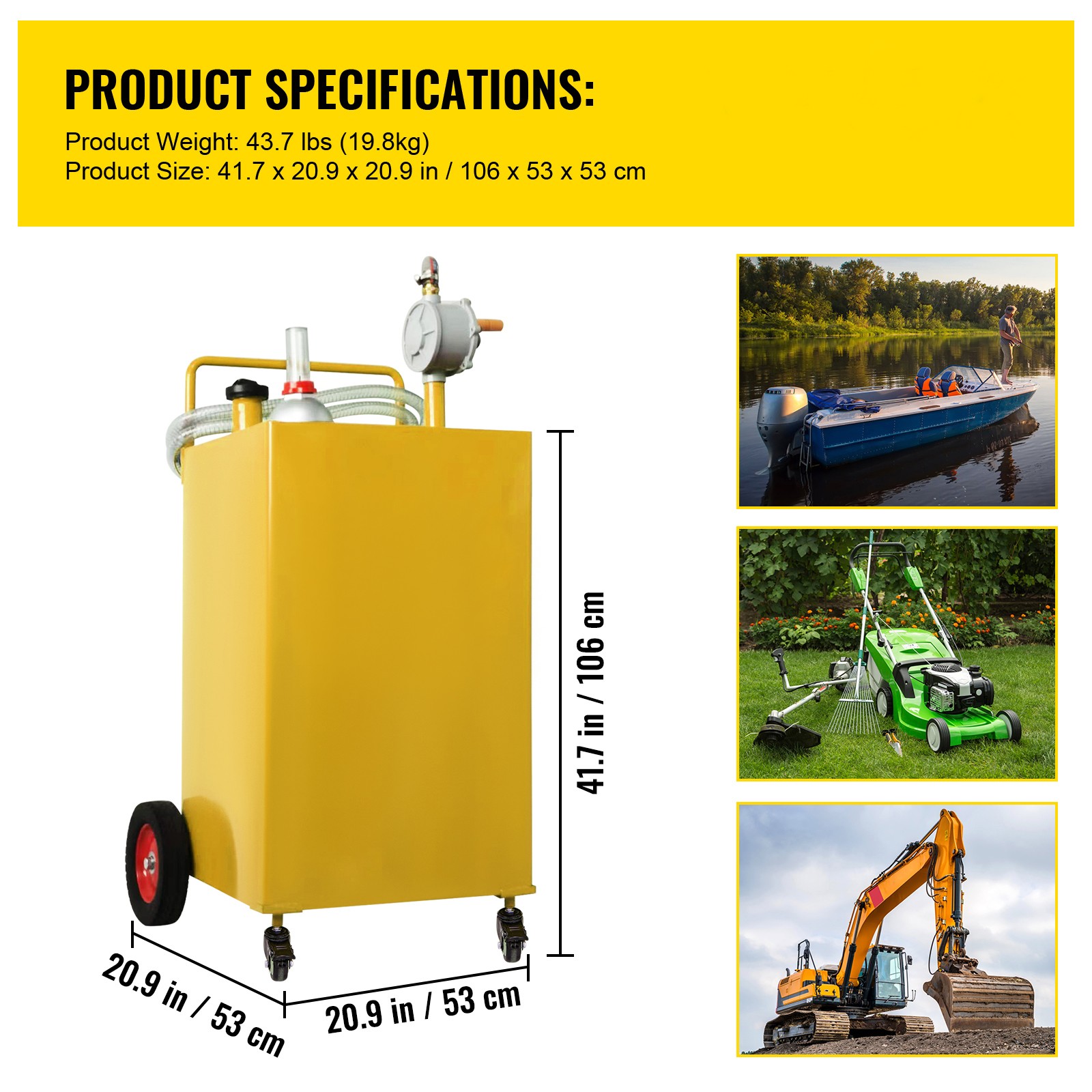 VEVOR Fuel Caddy Fuel Storage Tank 35 Gallon 4 Wheels with Manuel Pump Yellow