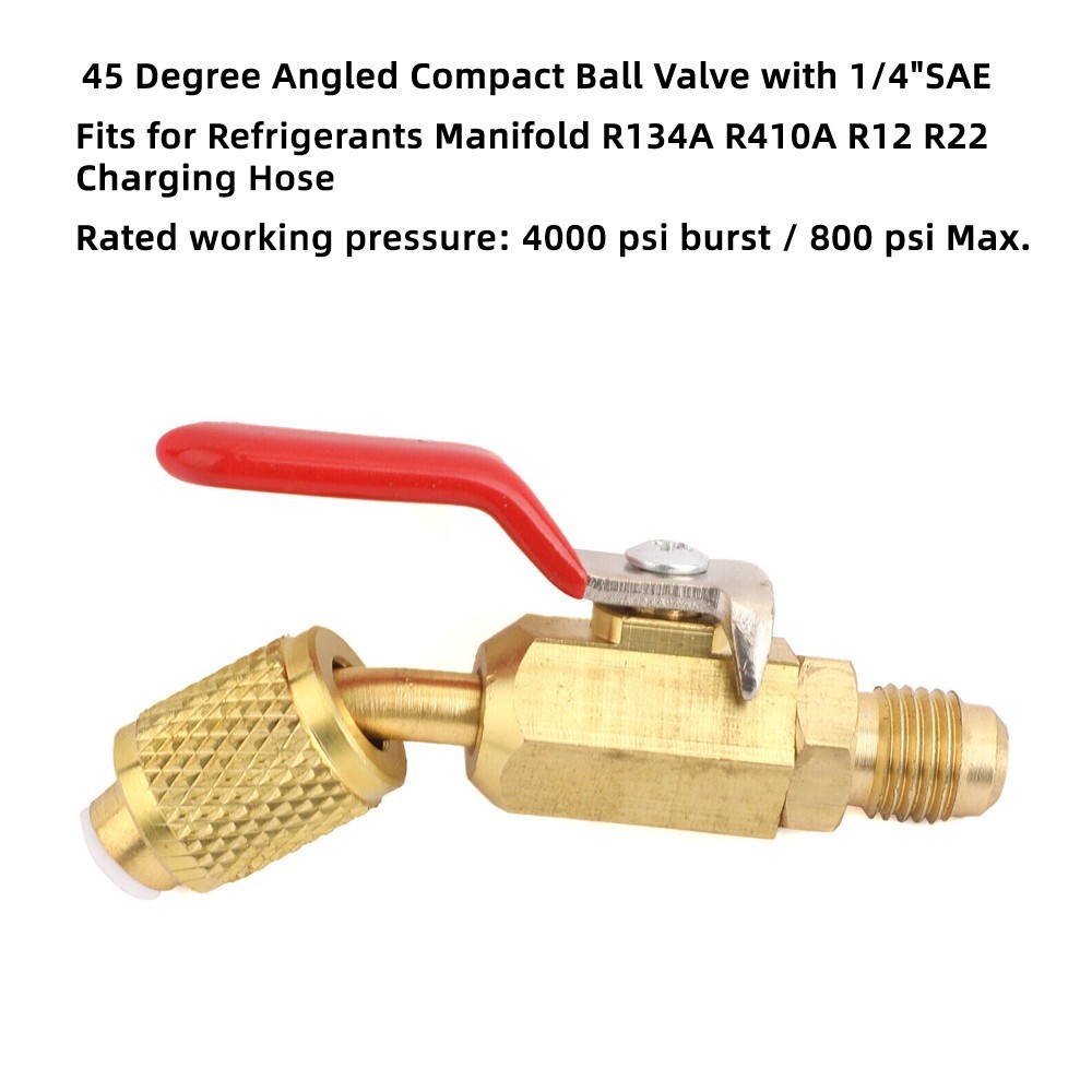 1/4″ SAE Angled Small Ball Valve 3PCS AC Refrigerant Charging Hoses