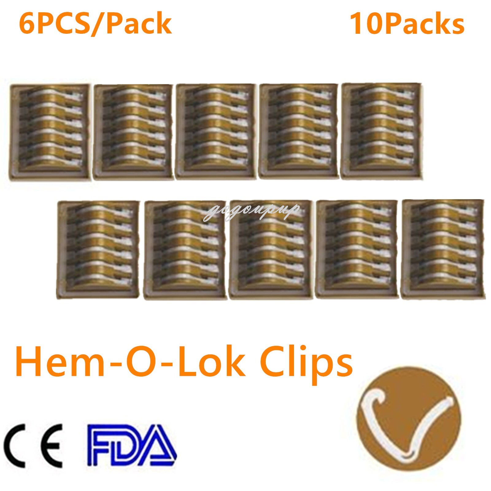 Surgical Clips Weck Clips XL Size Golden Color,6PCS/Pack,Qty: 10 Packs