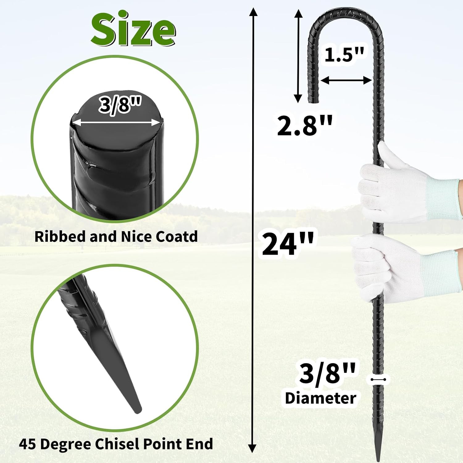 24 Inches J Hook Rebar Stakes (16-Pack), Extra Long Garden Stakes with Chisel Po