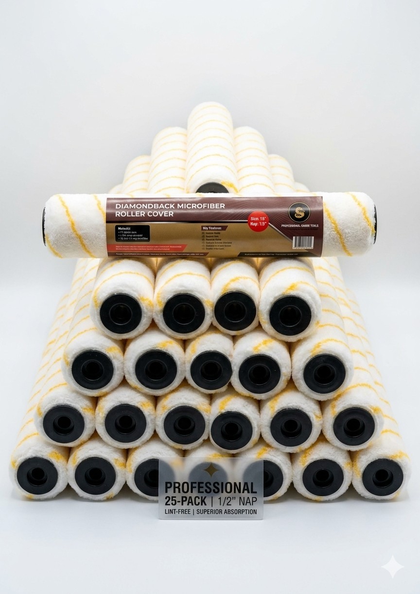25 Pack PP Core Shed-Resistant 18″ Microfiber Paint Roller Covers – 1/2″ Nap