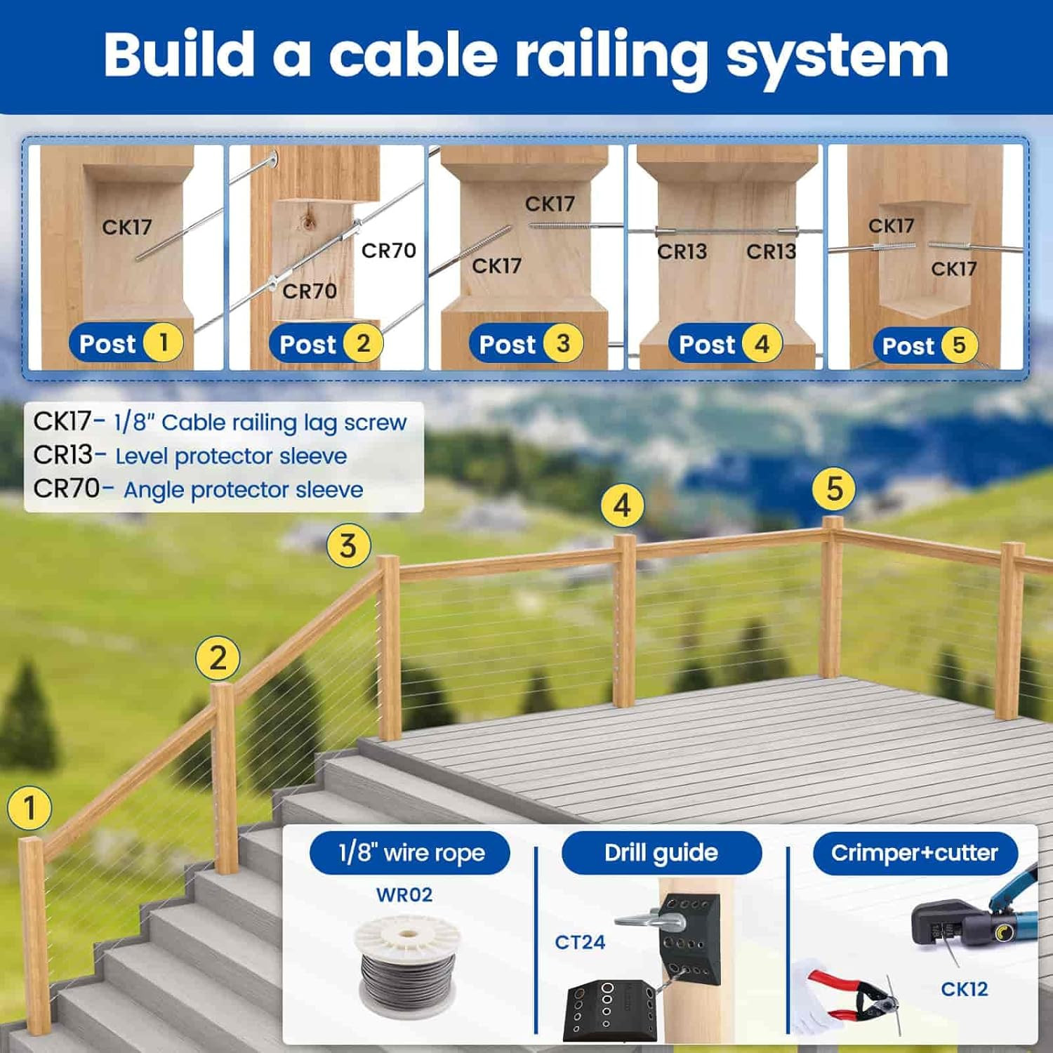 100 Pack 1/8″ Cable Railing Hardware Kit Swage Lag Screws Left and Right Handed