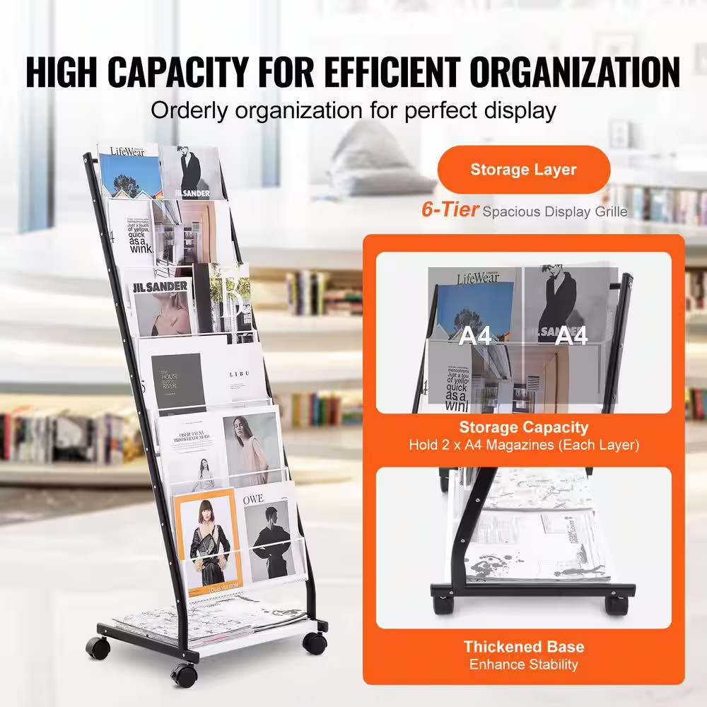 Brochure Display Rack, 6-Tier Magazine Display Stand, White 18.7 In. W X 53.3 In