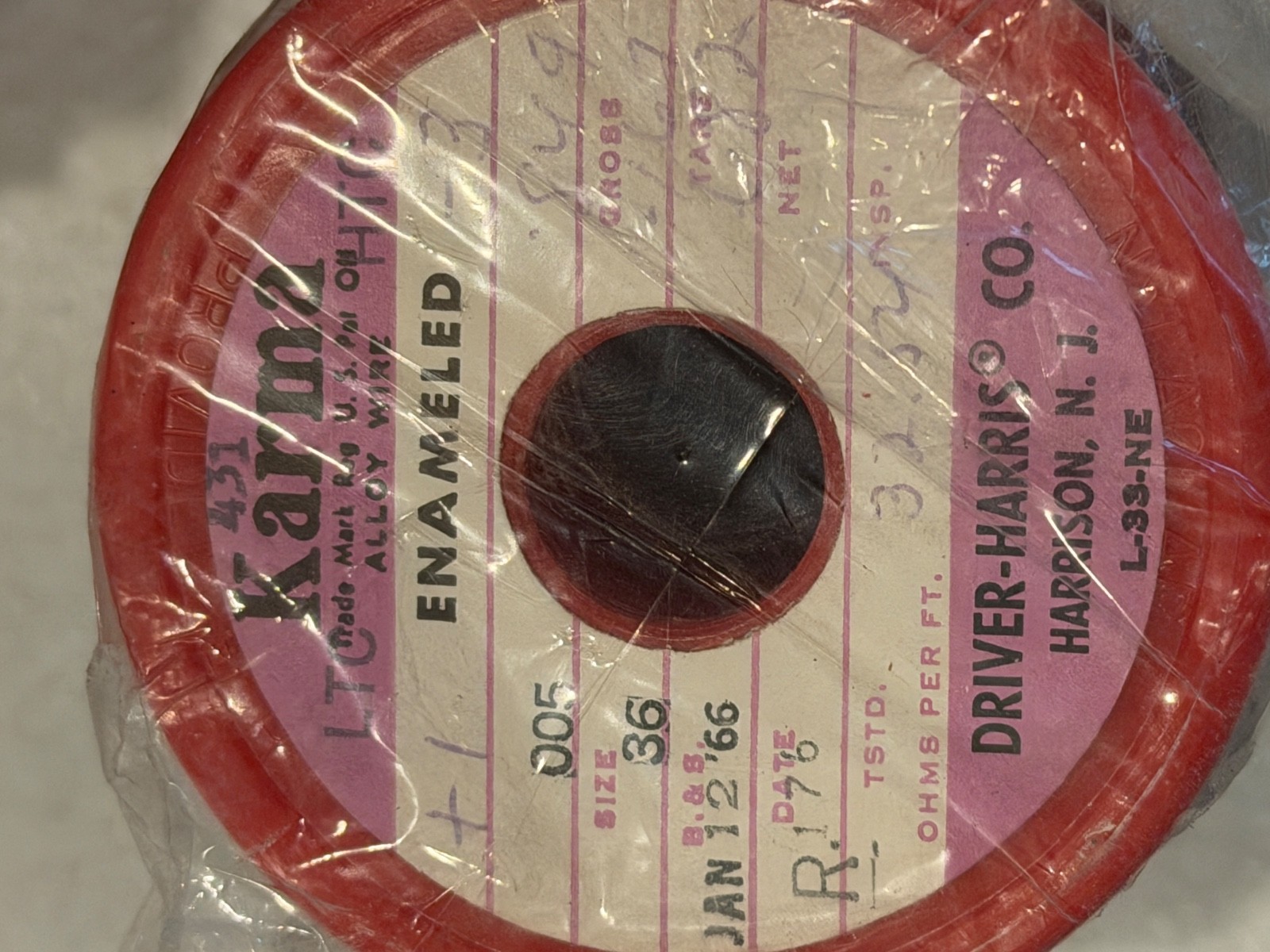 Vintage Driver-Harris Karma 36 AWG Enamel Magnet Wire 1966 Magnet Wire Spool USA