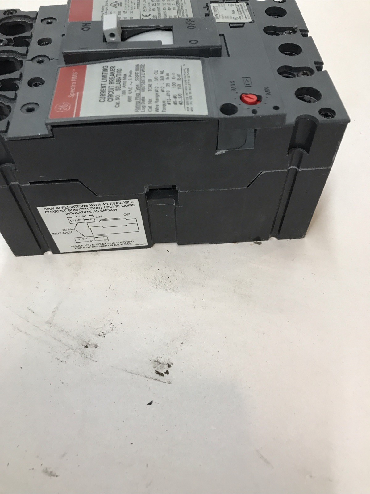 GE SELA36AT0100 /w 90A Trip 100A 600V 3Pole Spectra RMS Circuit Breaker