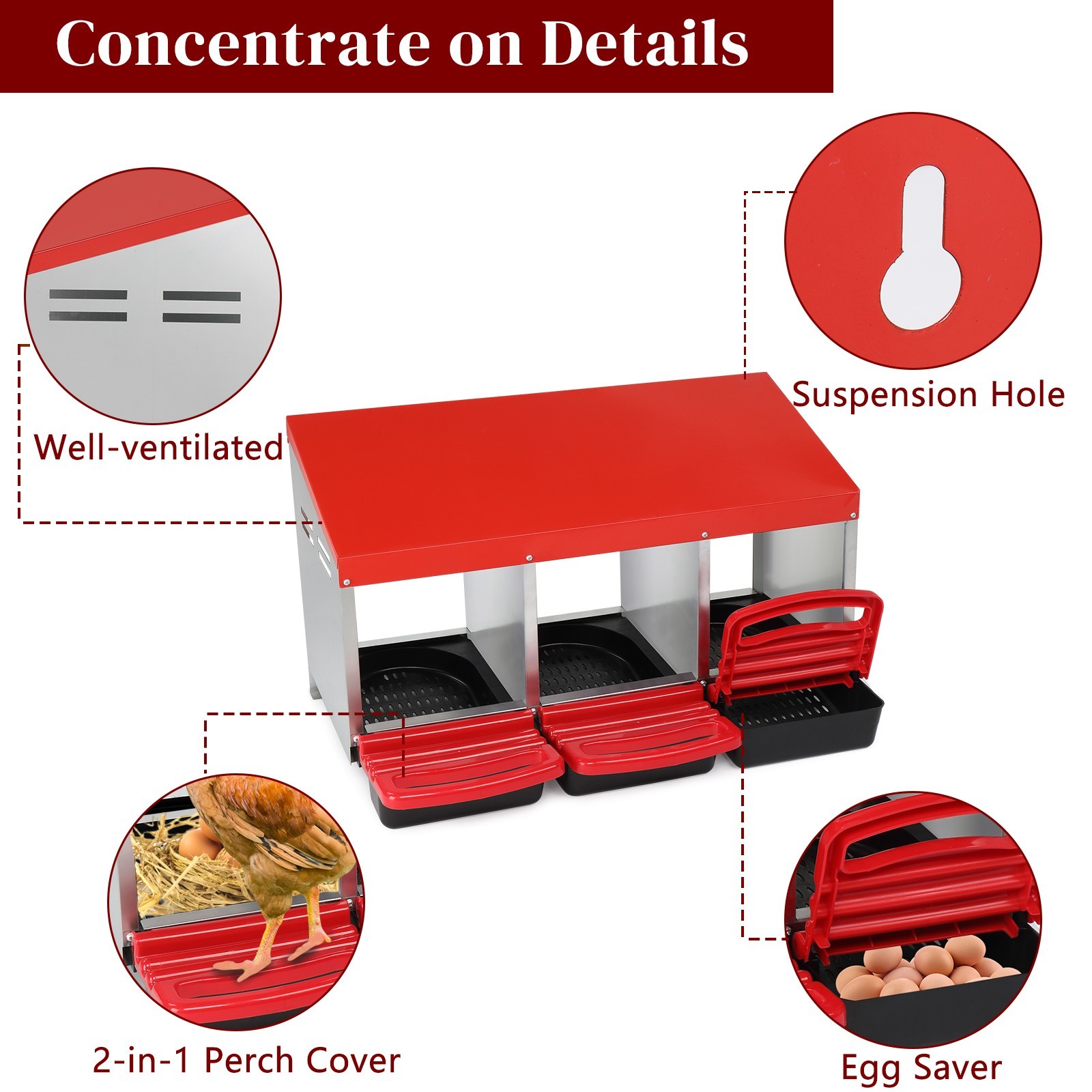 3 Compartment Roll Out Chicken Egg Nesting Box w Plastic Basket Laying Hens Coop