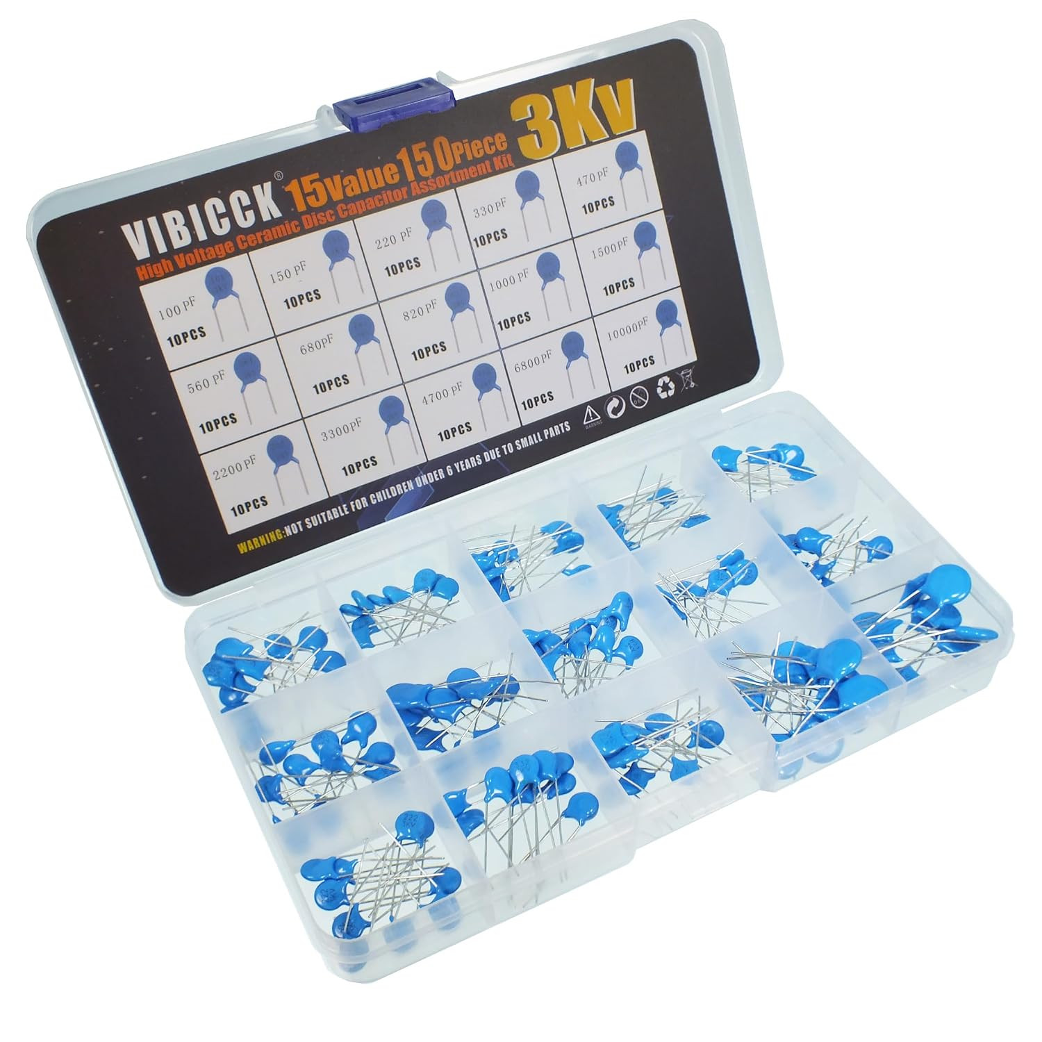150Pcs 15Values High Voltage Ceramic Disc Capacitor Assortment Kit
