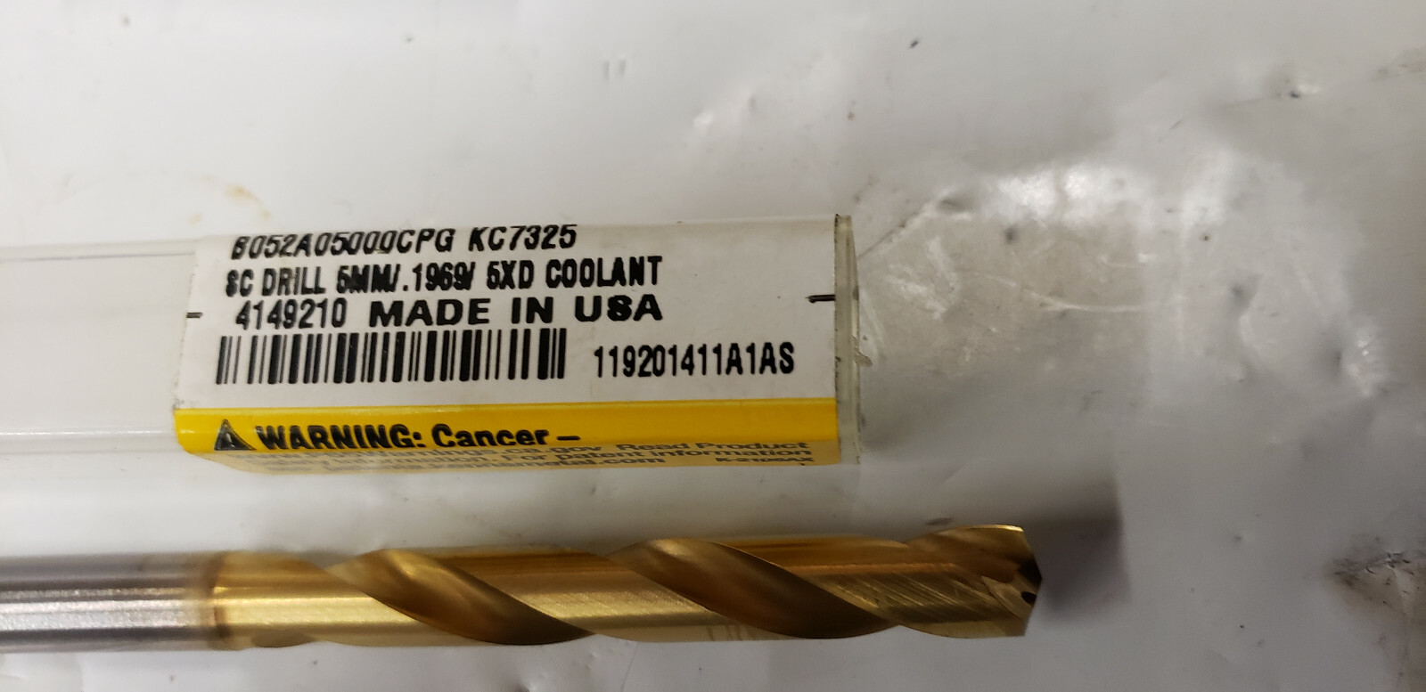 Kennametal 4149210 B052A0500CPG KC7325 5mm/.1969″ 5XD Carbide Coolant Drill Bit