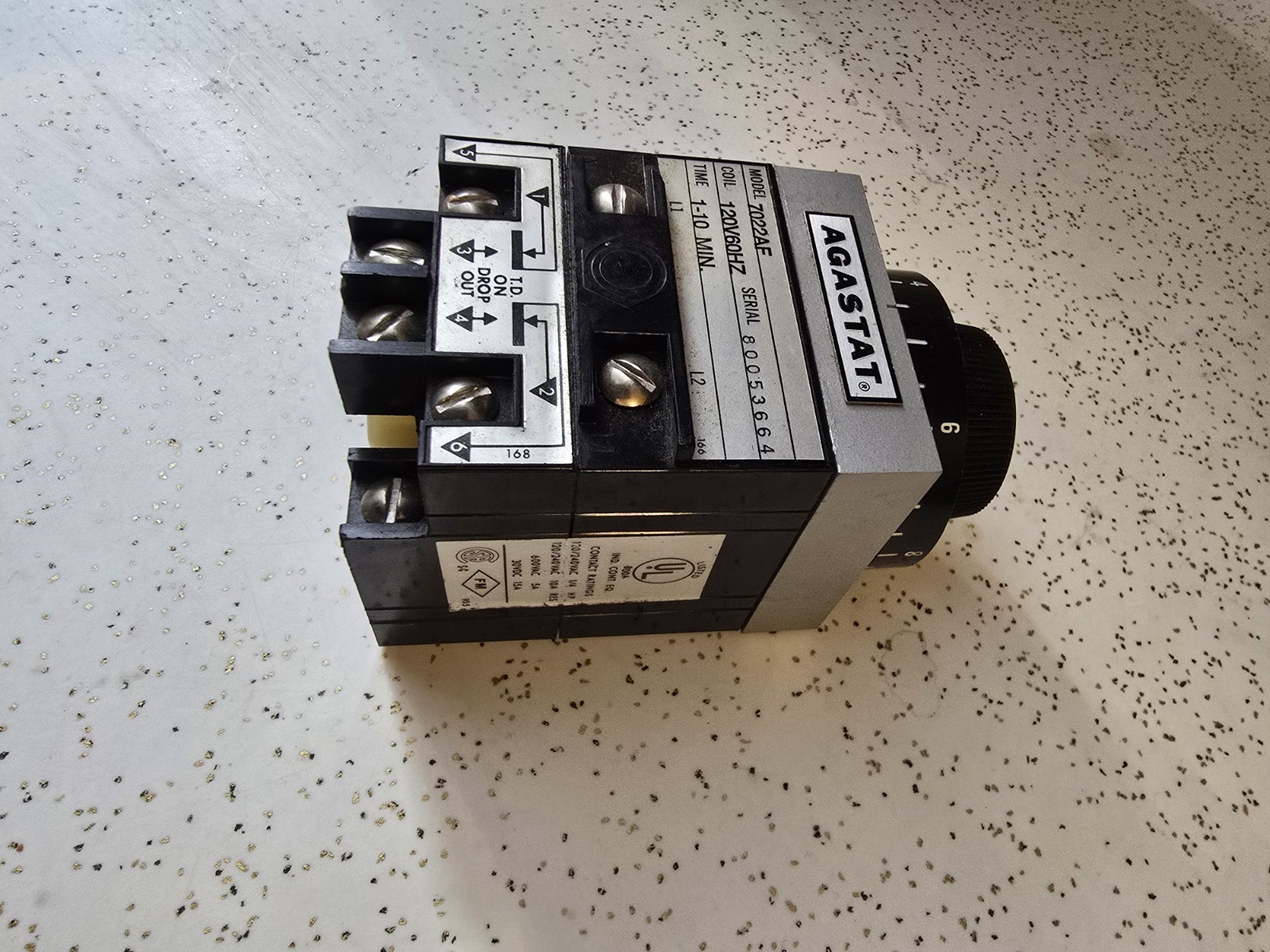 Agastat 7022AF Time Delay Relay 1-10 Minute 120V 60Hz Coil 800A 600VAC