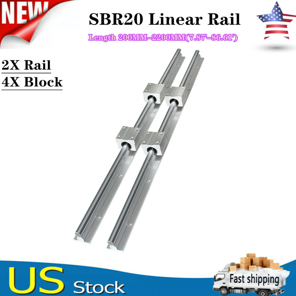 SBR20 200-2200mm Linear Slide Rail Guide Shaft Rod with 4Pcs SBR20 Bearing Block