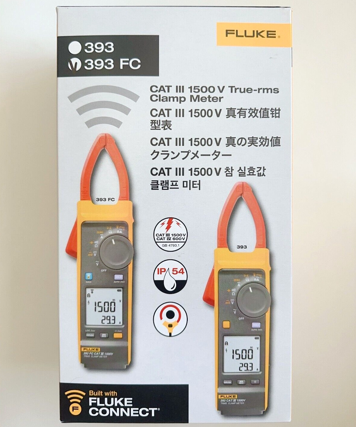 Fluke 393 FC CAT III 1500 V True-rms Clamp Meter with iFlex DC Power Solar IP54