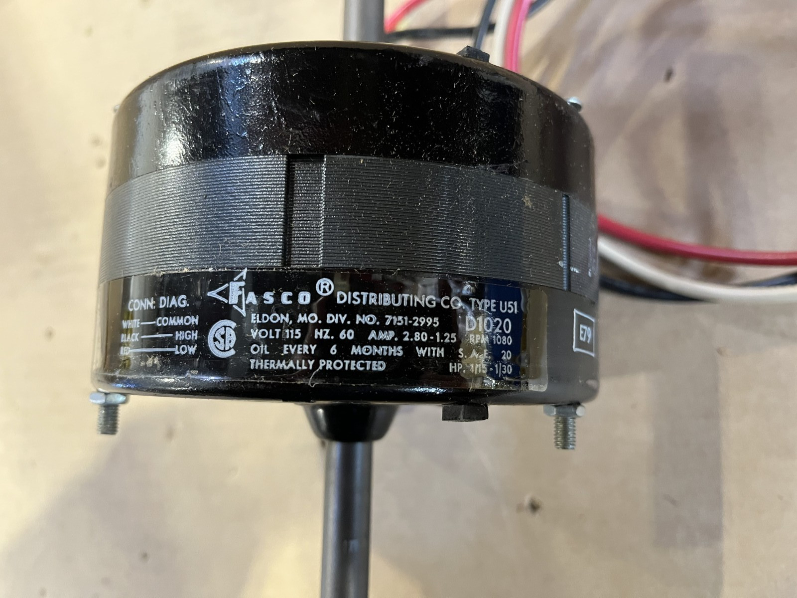 Fasco D1020 Shaded Pole Motor 1/10 1/20 HP 1080 RPM 115 Volts