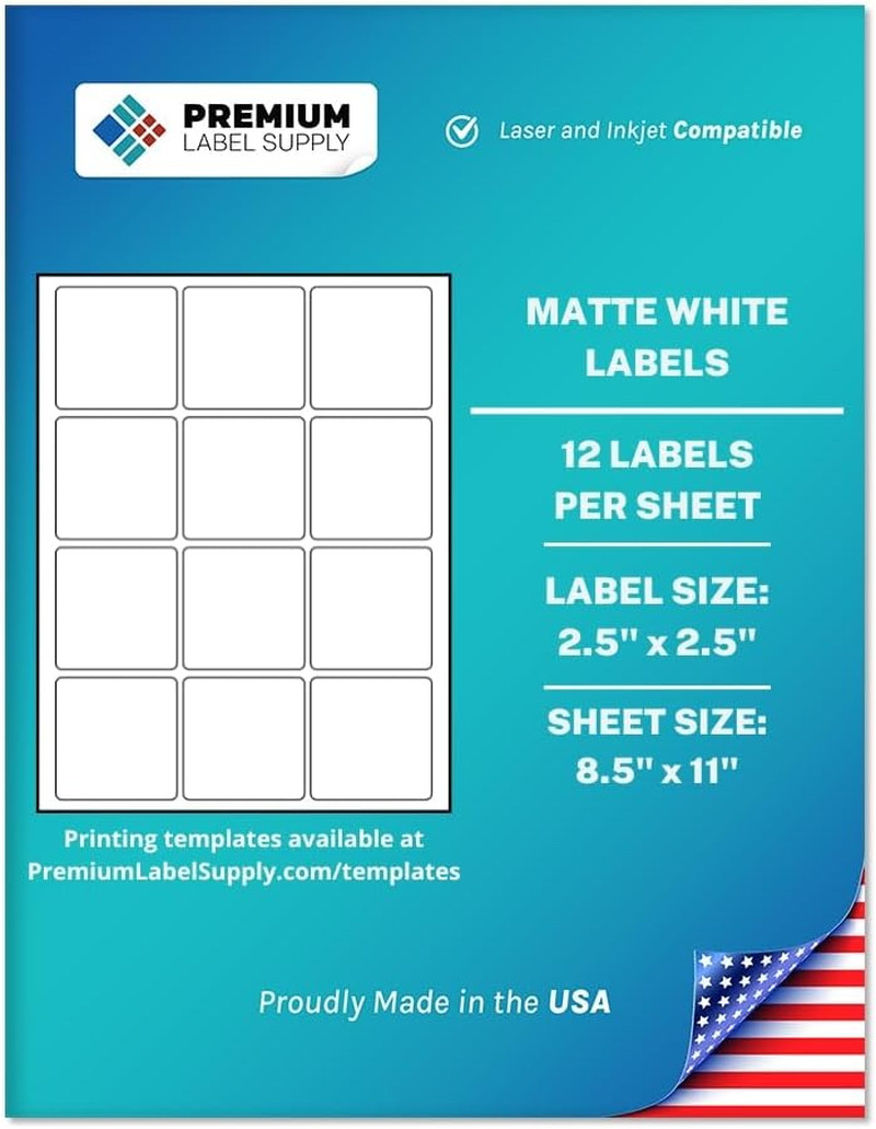 Premium Label Supply White Sticker Square Labels – 2.5″ x 2.5″ – Laser/Inkjet Co