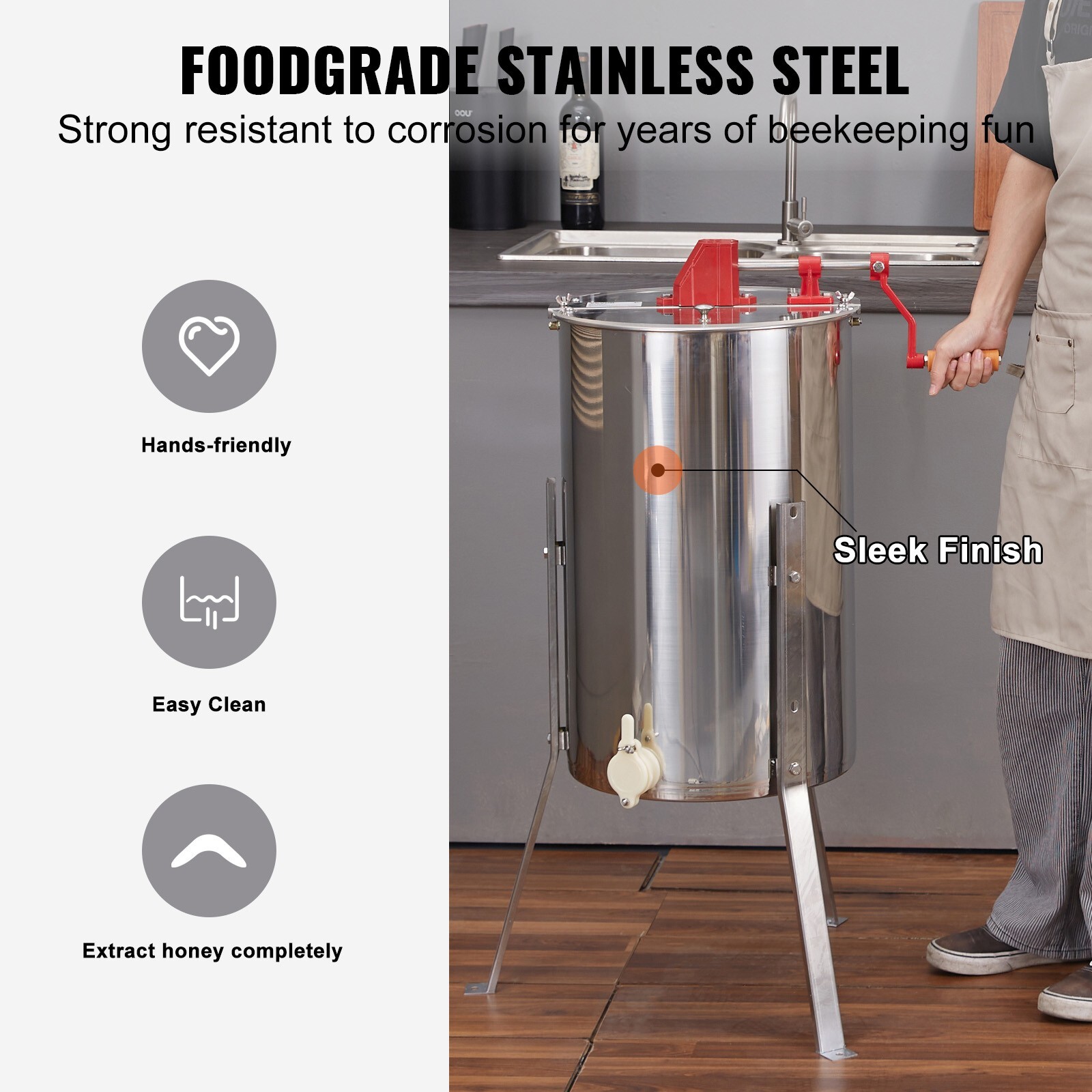 Manual Honey Extractor Beekeeping Equipment 3 Frames Stainless Steel