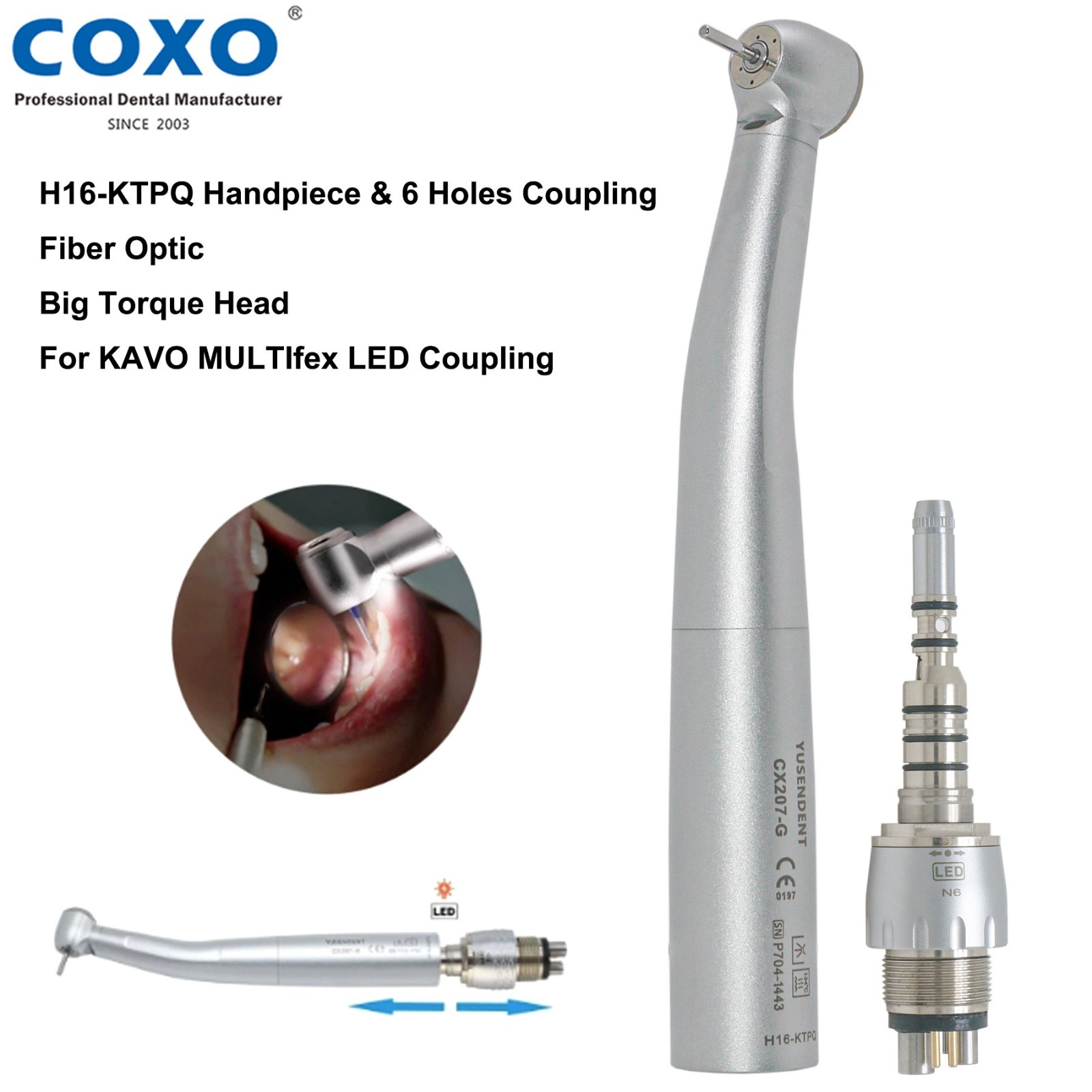 COXO Dental Fiber Optic High Speed Handpiece For KAVO MULTIflex Coupler 6 Holes