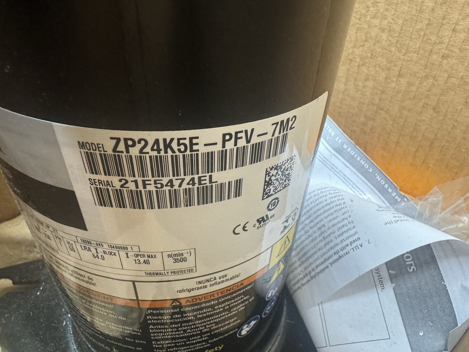 Emerson Copeland Central Air Conditioner Scroll Compressor ZP24K5E-PFV-7M2