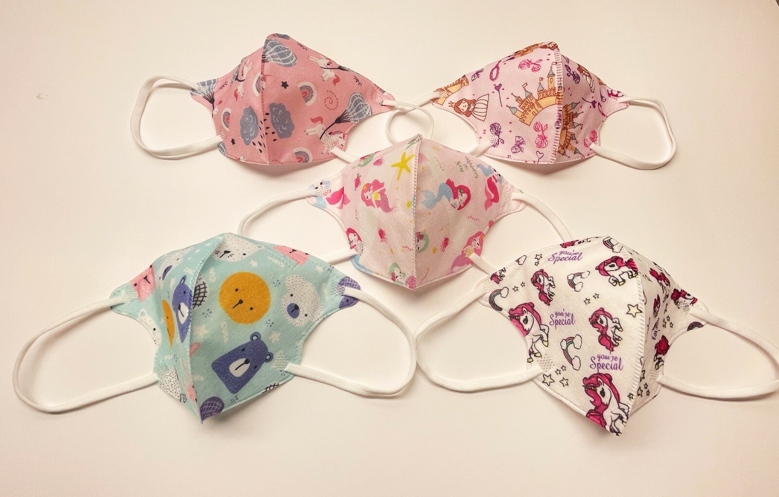 50Pcs Cartoon 3D Kids Girls BFE 95% Protective 4 Layer Pink Face Mask Disposable