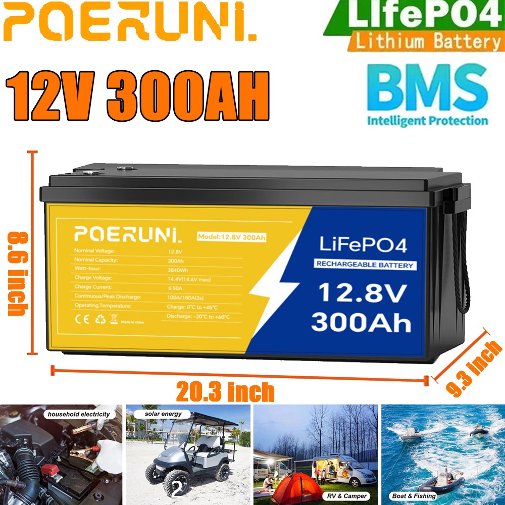 300Ah 12V LiFePO4 Lithium Battery 15000 Deep Cycle BMS Solar RV Marine Off-grid