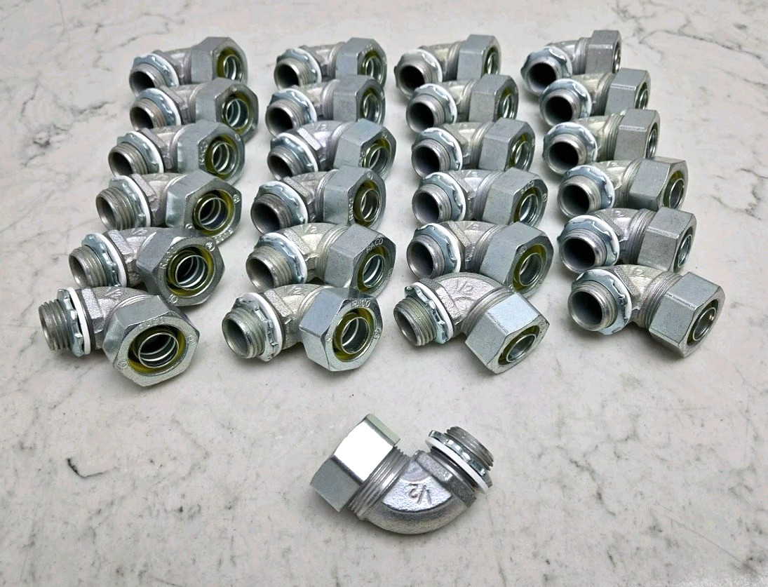 25 Pack Raco 3422 90° Conduit Connector 1/2″ Liquid-Tight Steel Electro Zinc New