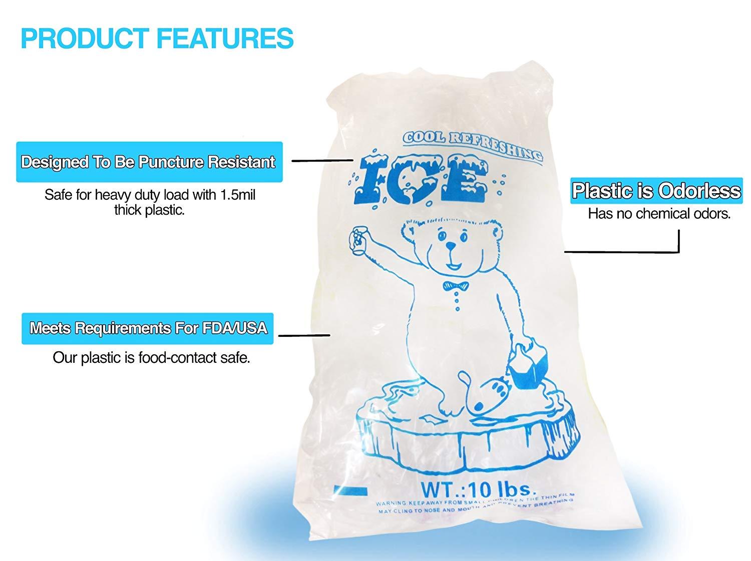10lbs BPA Free FDA Approved Clear Plastic Ice Bags 1.5 mil With Twist tie