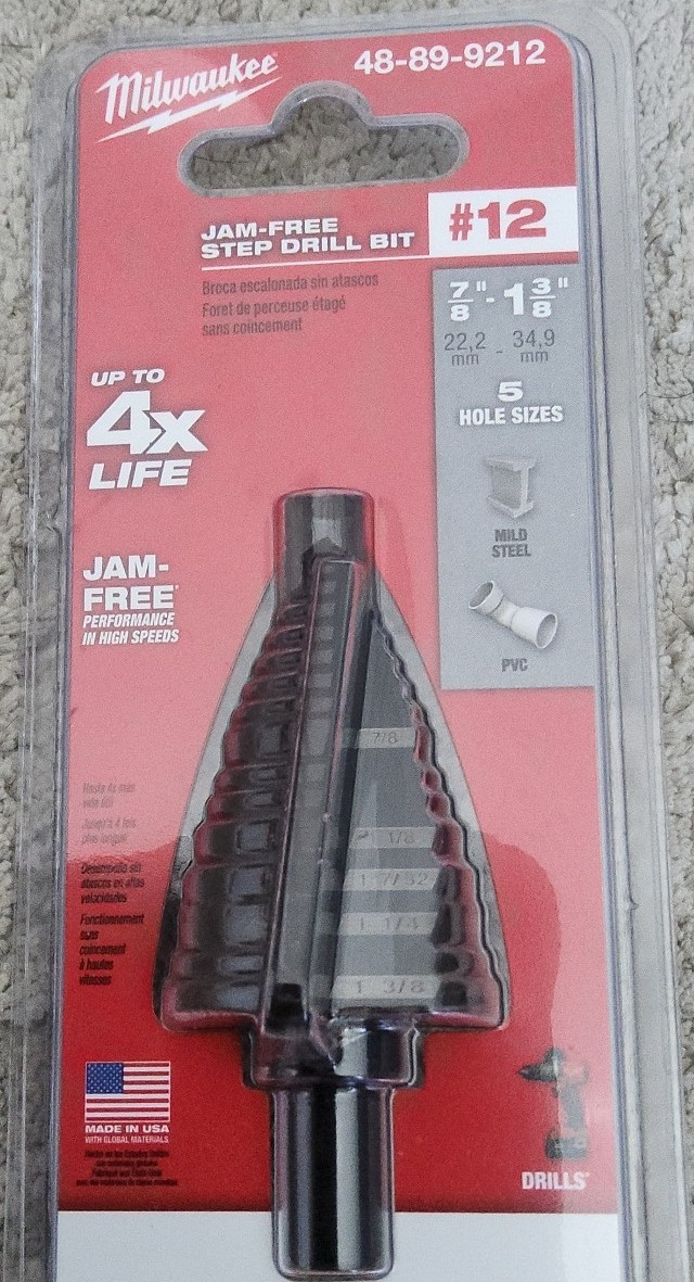 Milwaukee 48-89-9212 Jam-Free Step Drill Bit for Metal, 7/8 in to 1-3/8 in