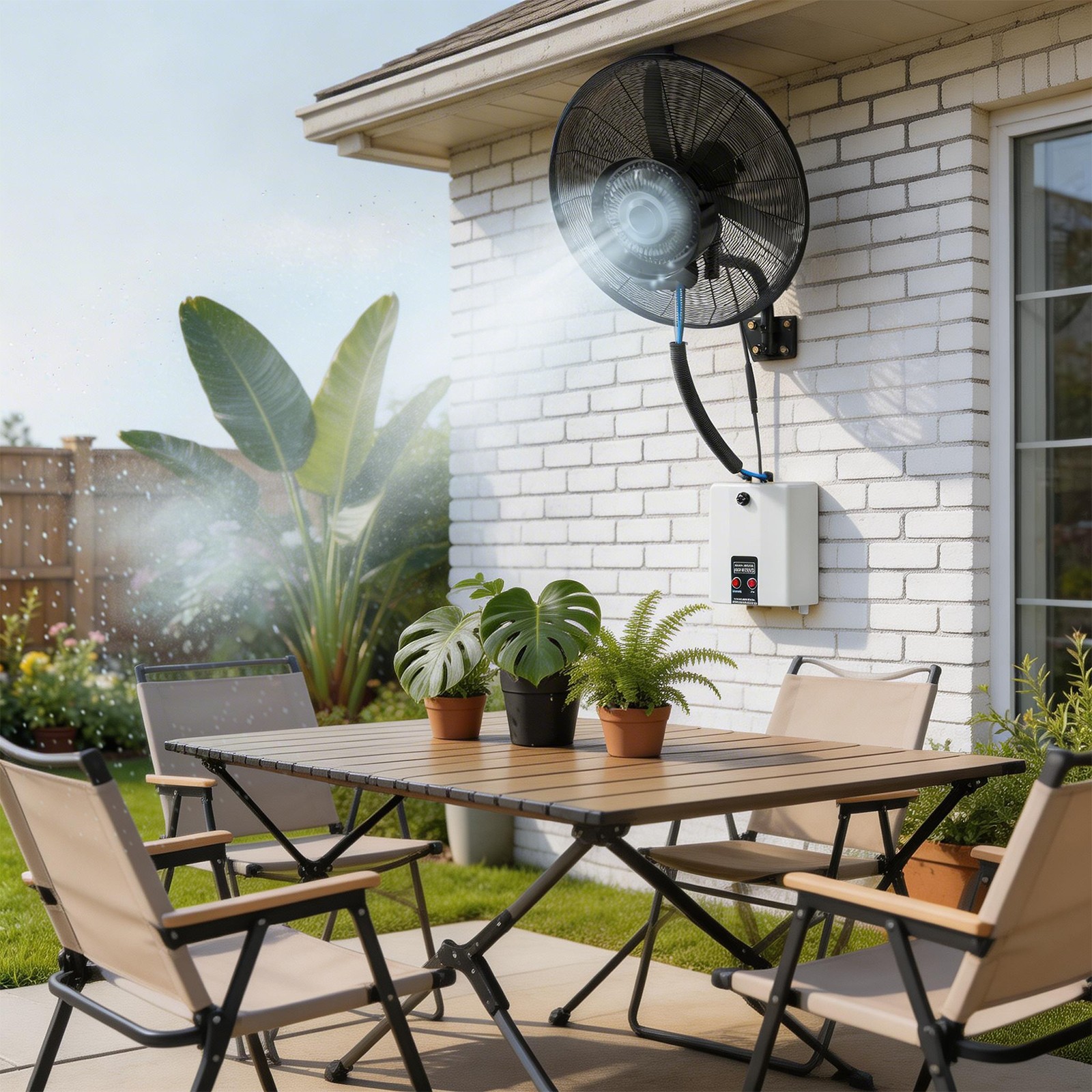 Outdoor Wall-Mount Misting Fan Oscillating Metal Fan 20» 4 Speeds w/Water Tank