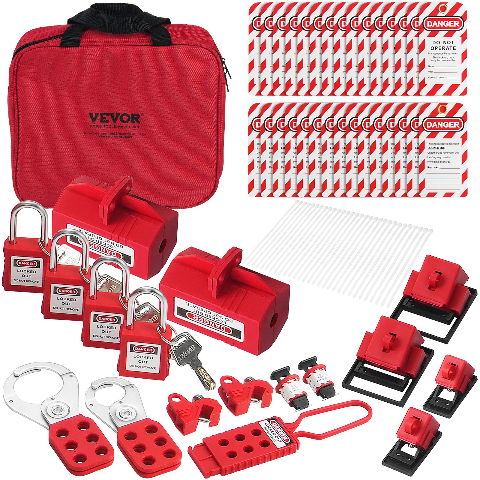 VEVOR 47 PCS Electrical Lockout Tagout Kit Safety Padlocks Hasps Tags Ties Bag