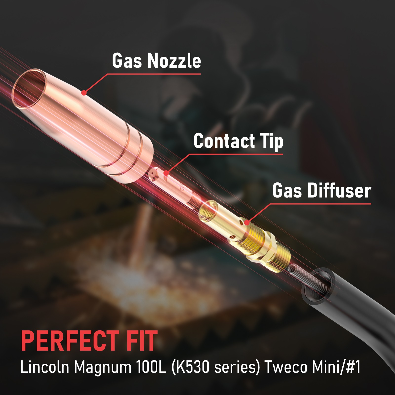 MIG Welding Gun Kit .030″ Tip-Nozzle-Diffuser for Lincoln Magnum 100L