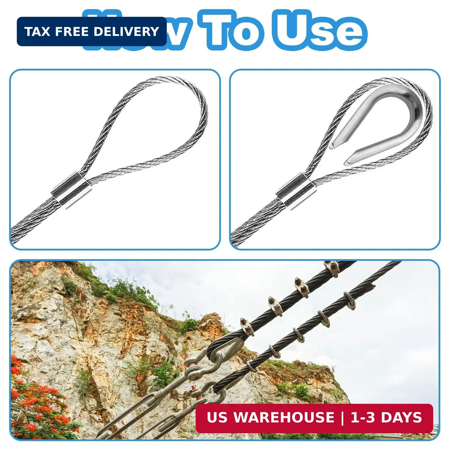 50 Pcs 1/16″ Wire Rope Thimbles M2 Cable Thimbles 304 Stainless Steel Thimble Ri
