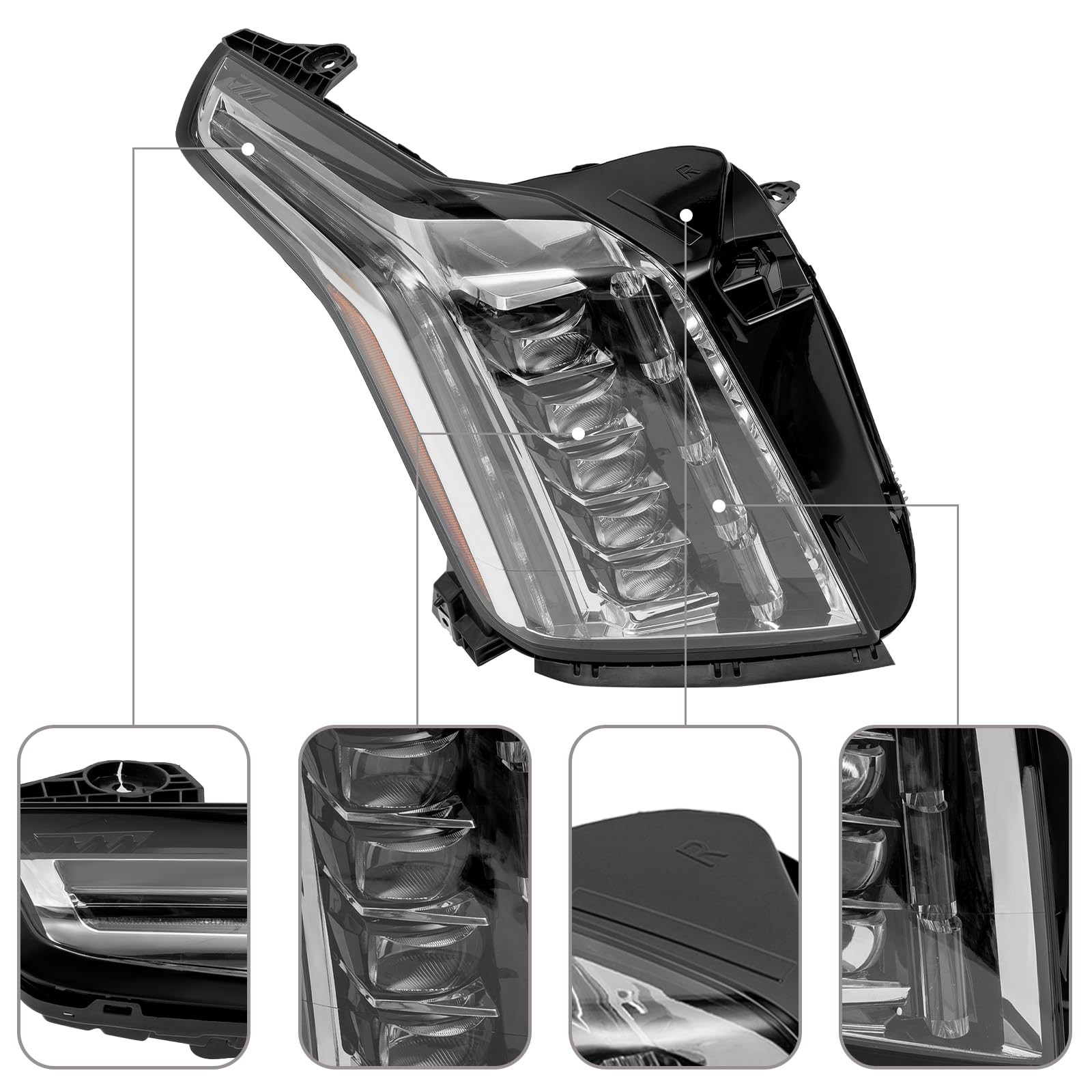 For 2015-2020 Cadillac Escalade Right LED DRL Headlight Assembly Black 84580183