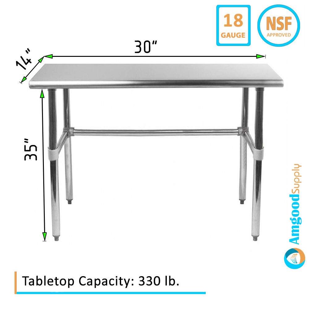 14″ X 30″ Stainless Steel Open Base Table | NSF Prep Metal Work Table