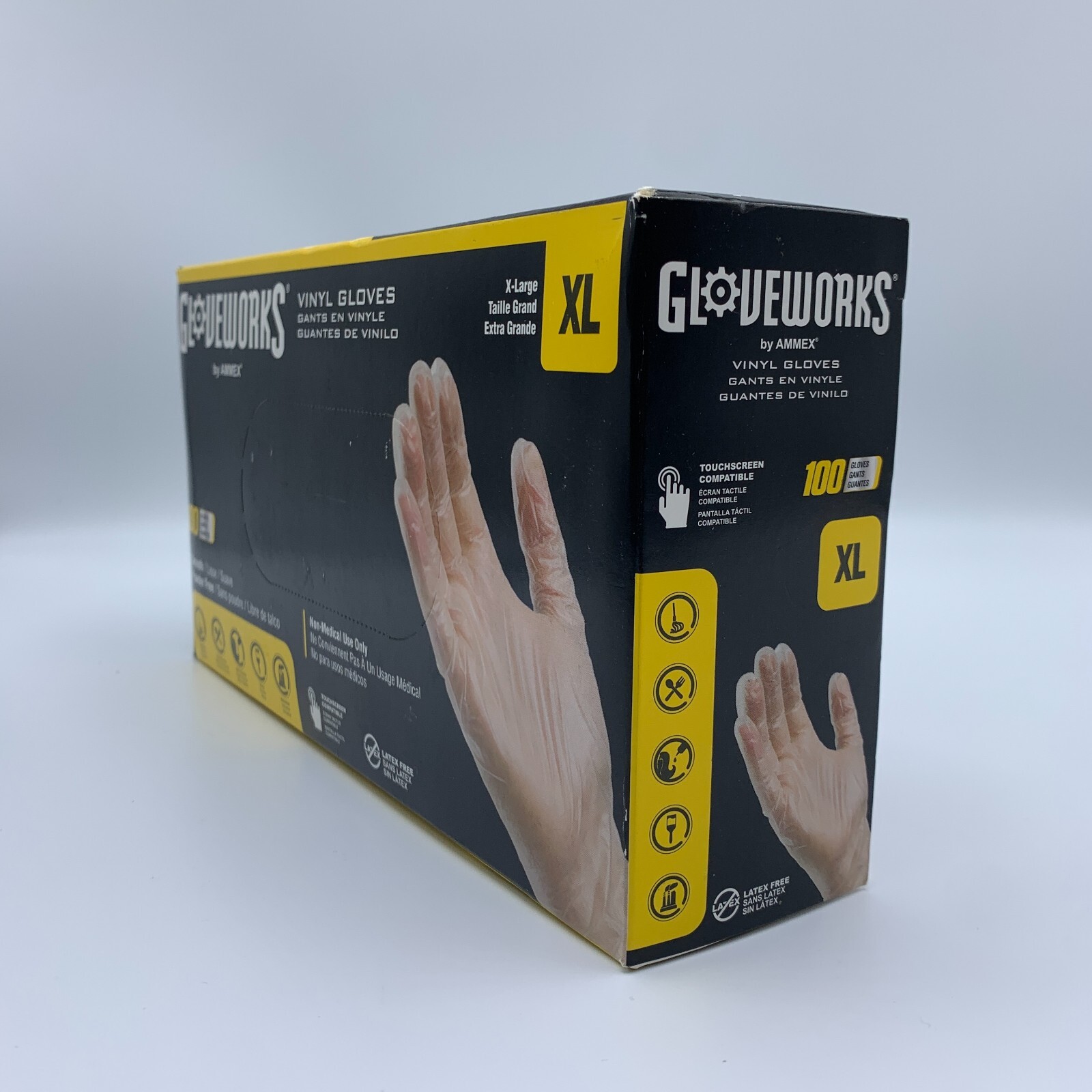 Gloveworks Clear Vinyl Industrial Gloves Box of 100 pcs Size XL 3 Mil Disposable
