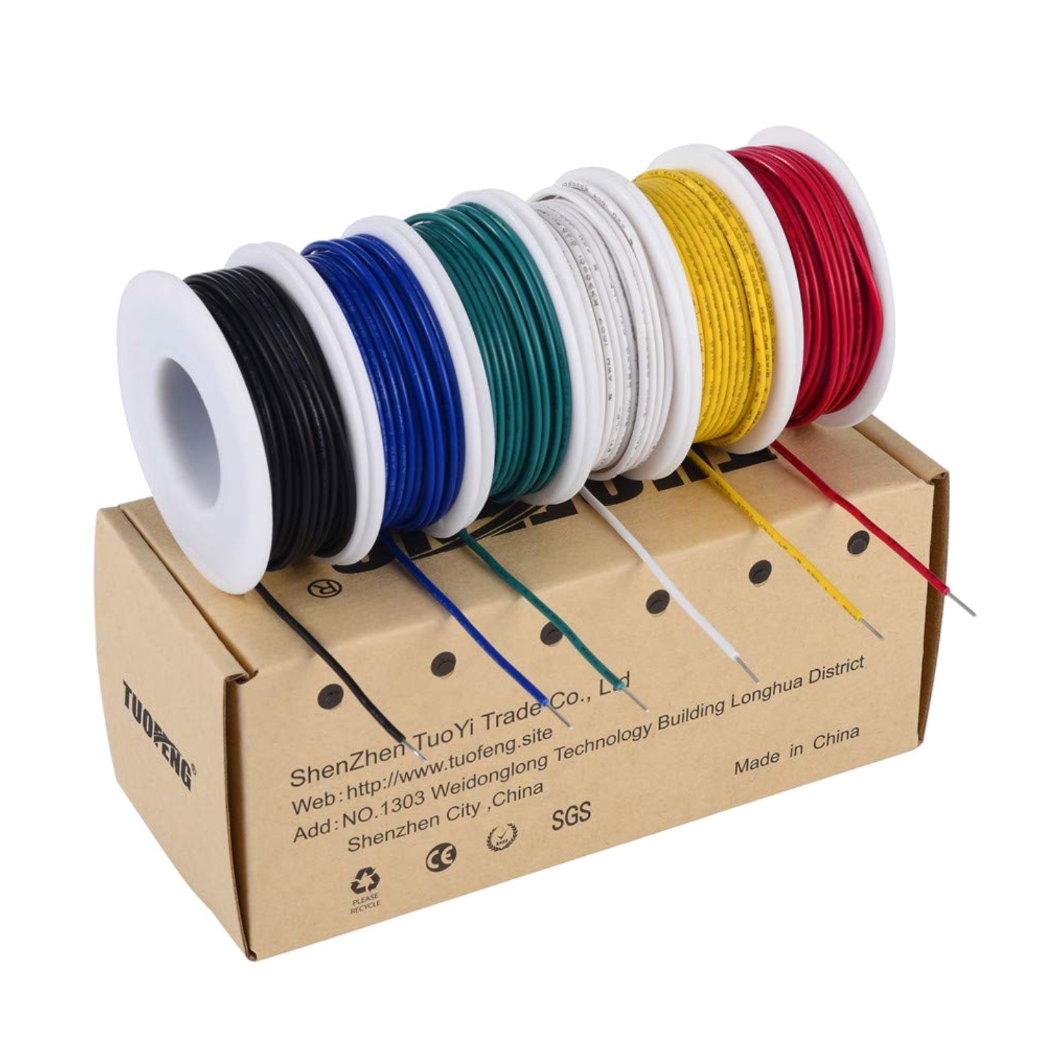Industrial Quality 22 AWG Copper Wire – 6 Color Set, 30ft Spools for Electronics