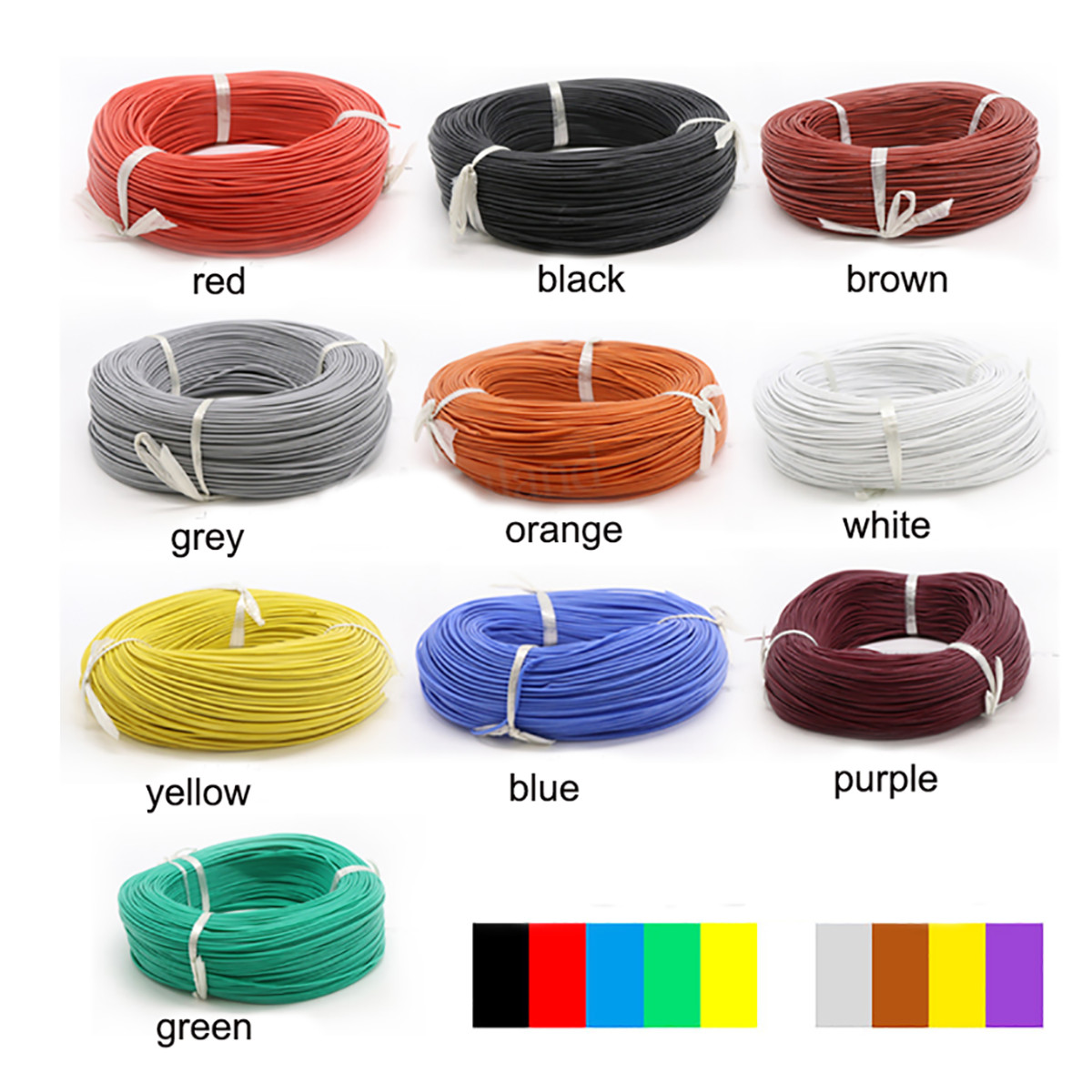 16AWG – 30AWG Stranded Silicone Soft Cable Black Red White Blue Green Grey Wire