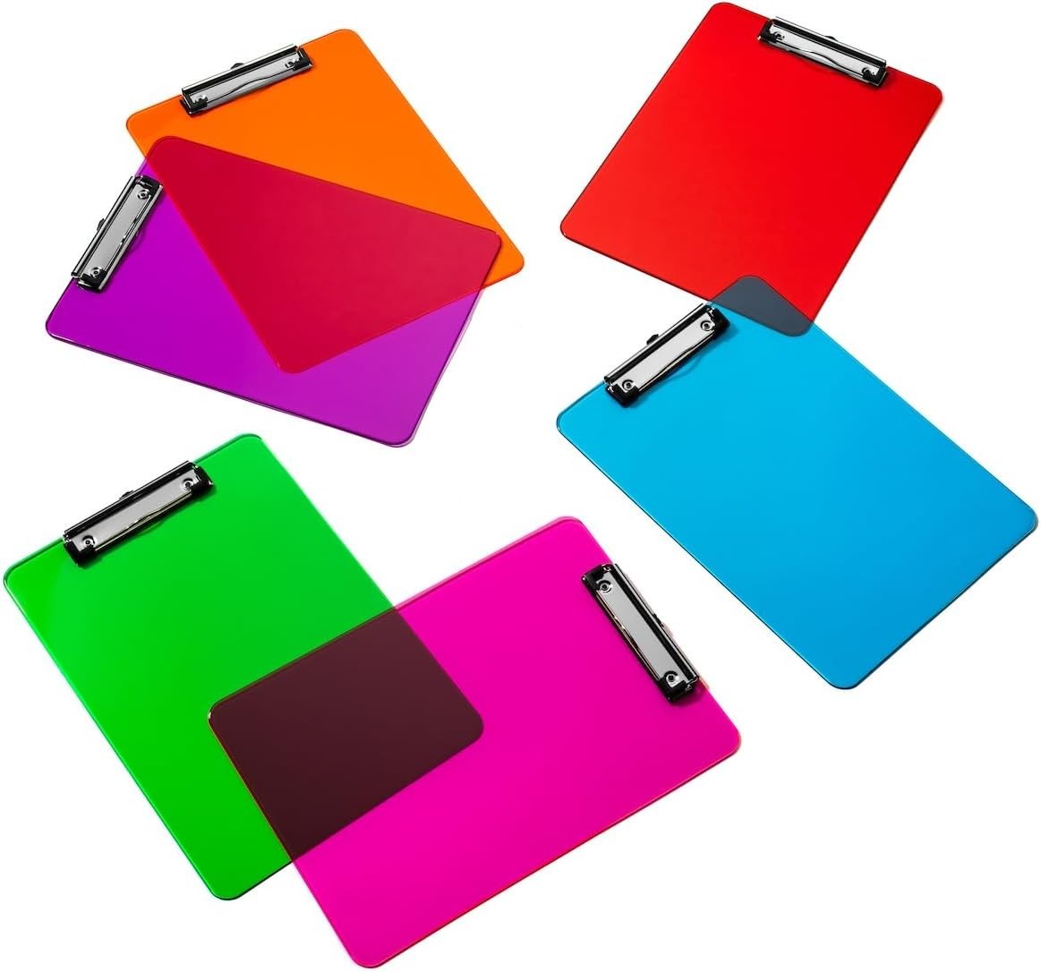 Set of 6 Vibrant Multi-Color Plastic Clipboards – Lightweight & Stackable