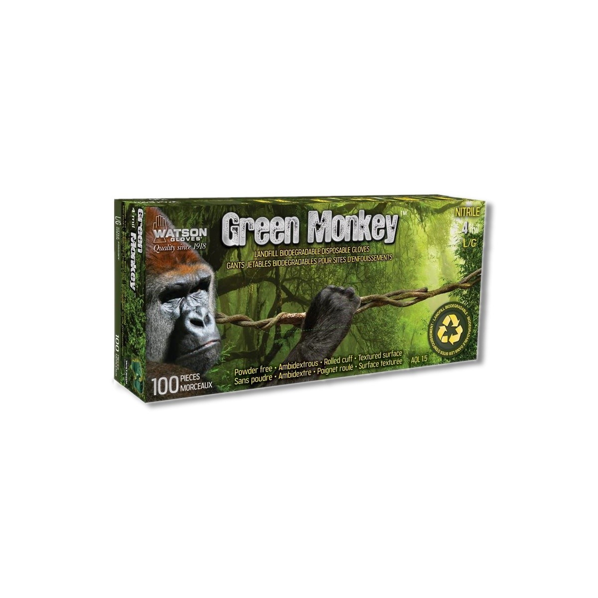 Watson Gloves L Nitrile Textured Pattern Green Disposable Gloves 5559PF-L