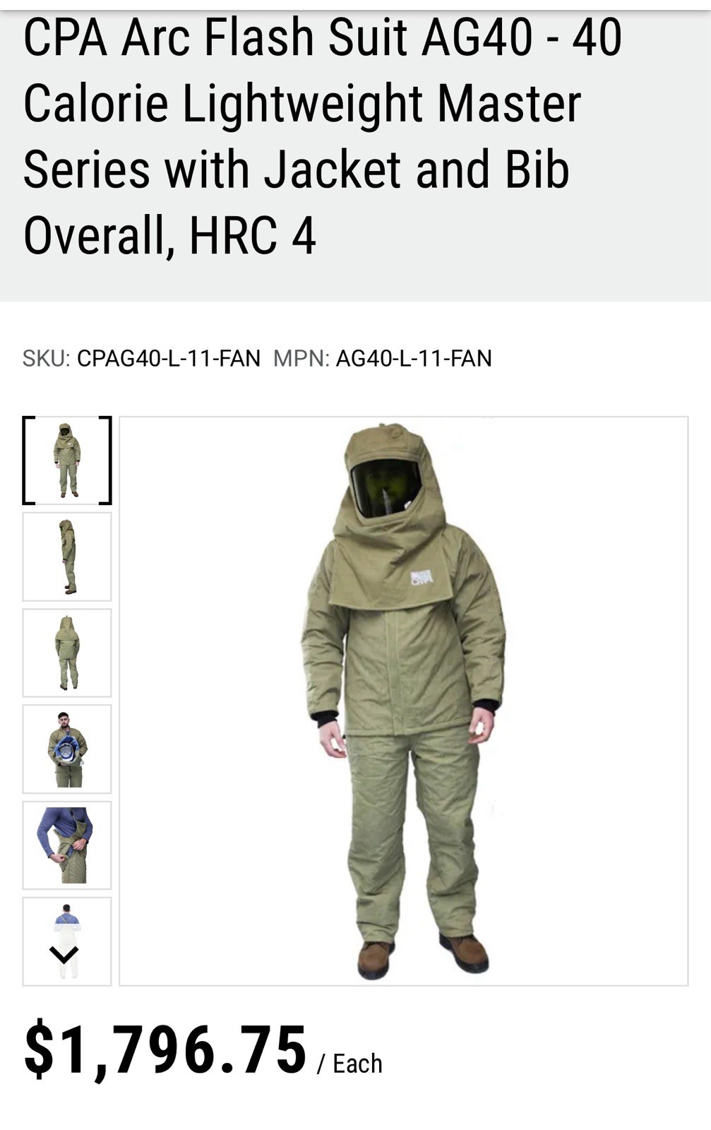 Mitchell HRC 4 40 Cal Super Lightweight Arc Flash Jacket Overalls Kit With Air