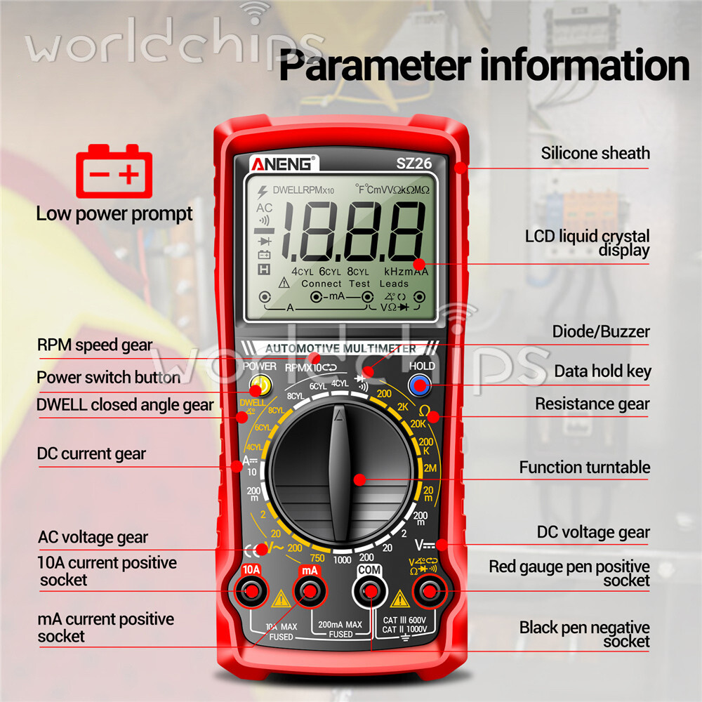 SZ26 Digital Multimeter 0-1000V 1999 Count AC/DC Car Overhaul Diode Resistance