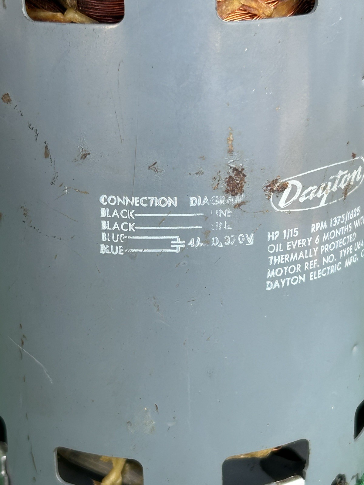 Dayton 1/15 HP HVAC PSC Motor 1625 RPM 115V Permanent Split Capacitor OEM