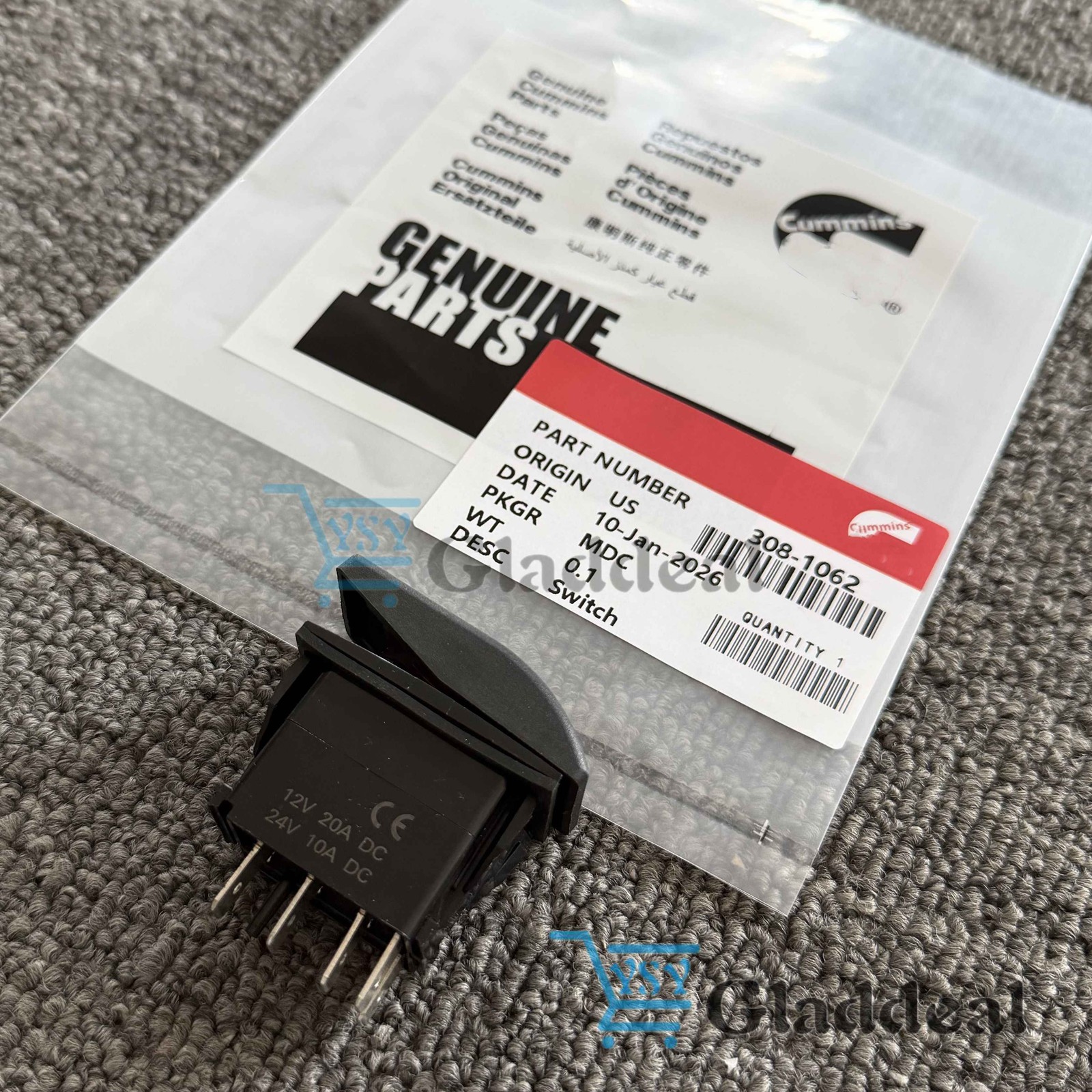 New Generator Rocker Start Stop Switch red light For Onan Cummins 308-1062