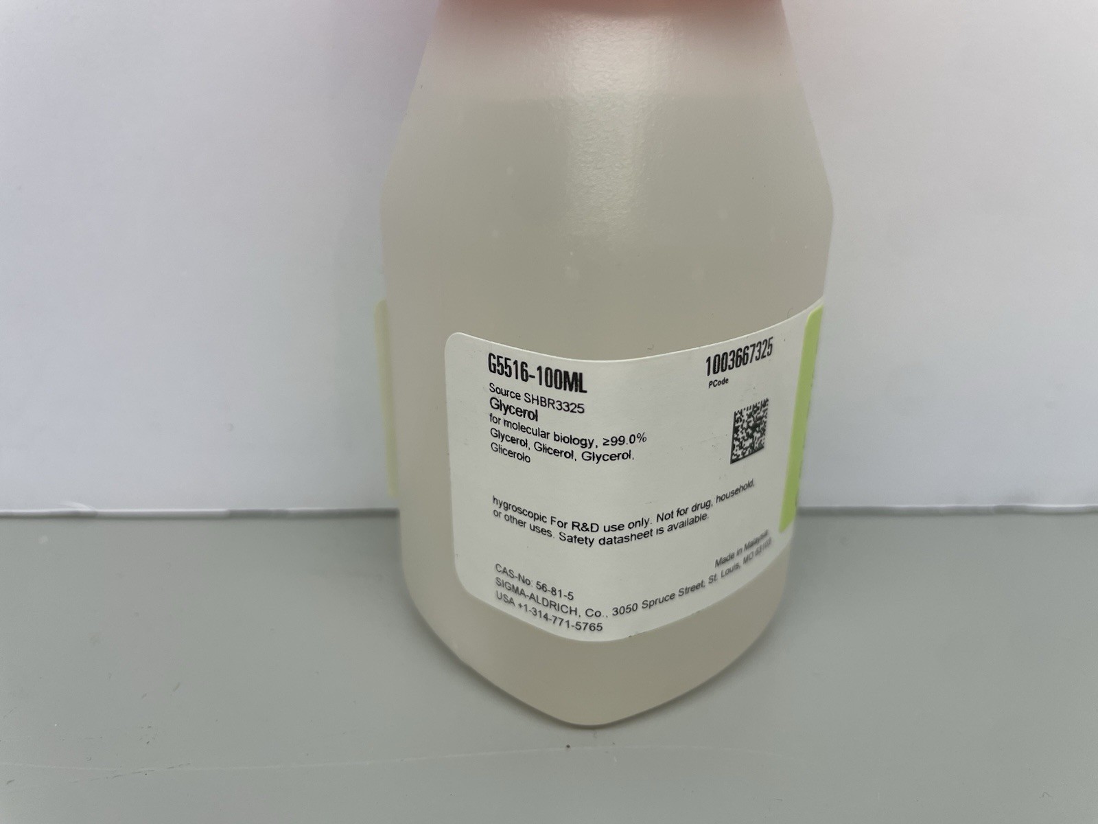 Sigma Glycerol 99.0% 100mL for Molecular Biology G5516-100ML