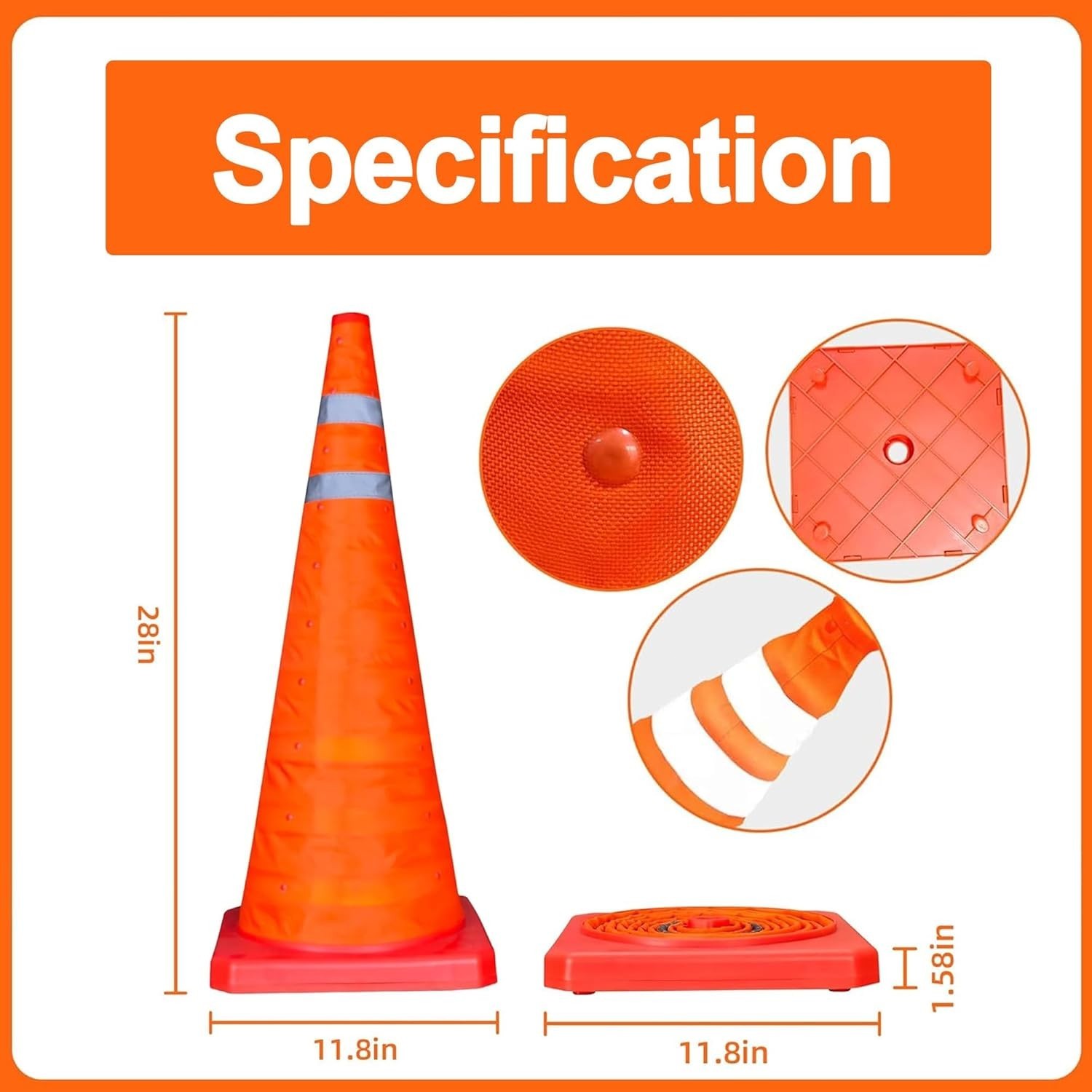 18 Inch 1 Pack Collapsible Traffic Safety Cones, Multi Purpose Pop-up Cones