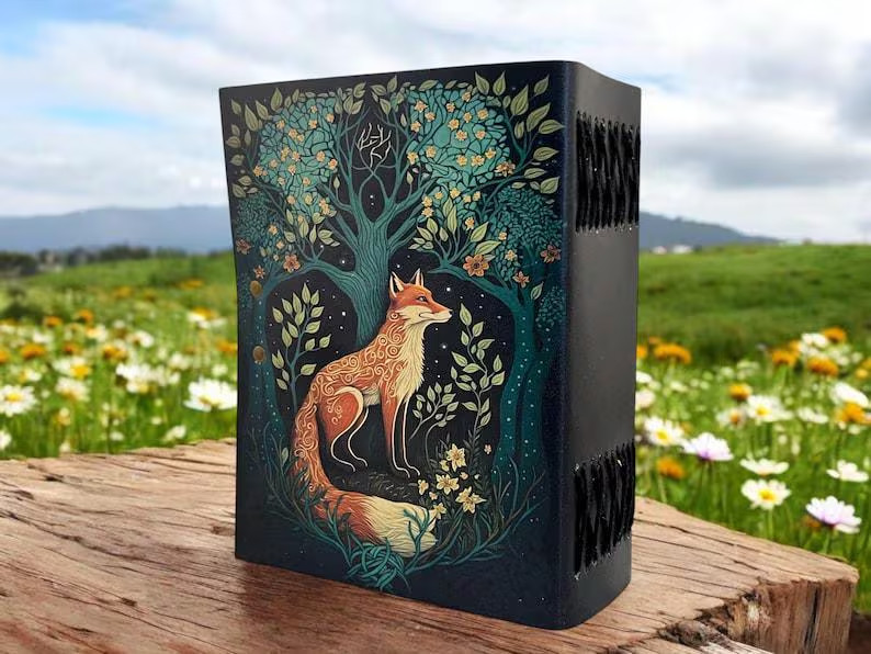 400 Pages – Grimoire Fox Leather Journal Blank Spell book of shadows Fat journal