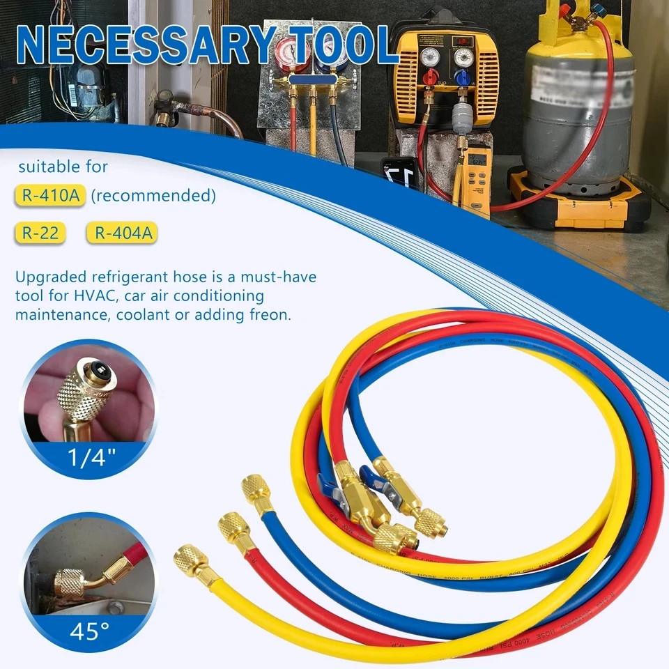 Yellow Jacket Plus II 29986 – 72″ Ball Valve Hoses, 1/4″, Set of 3