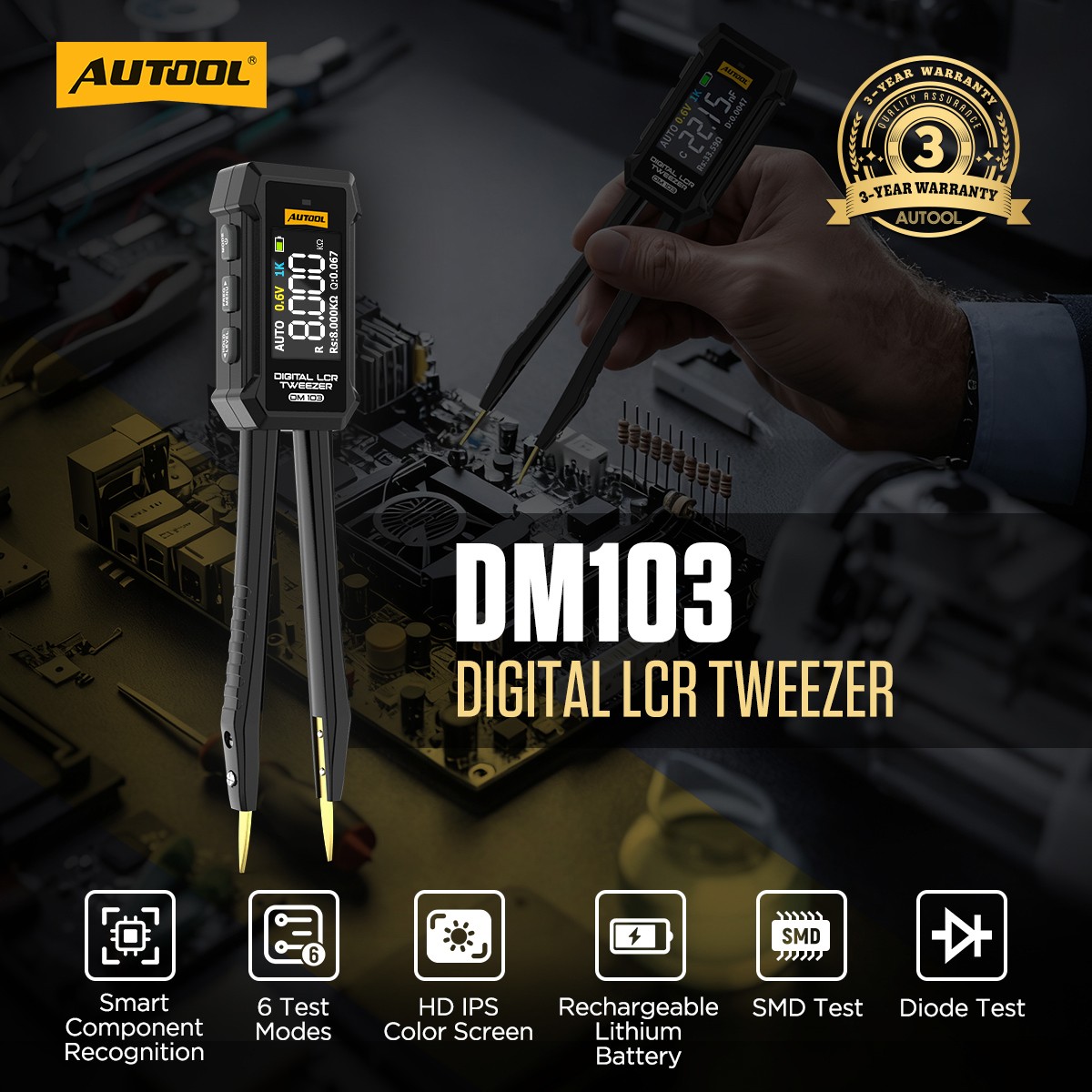 Digital Smart Tweezer LCR Meter SMD ESR Tester Capacitance Resistance Diode Test