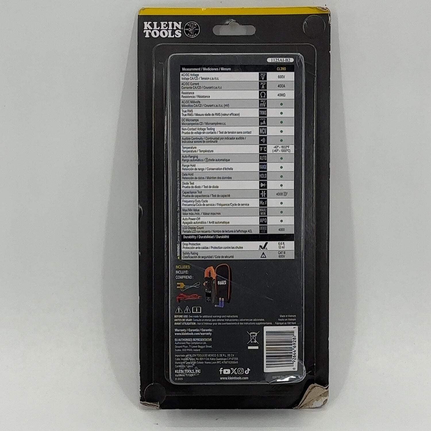 New Klein Tools CL390 600V AC/DC 400A AC AUTO-RANGING TRMS CLAMP METER