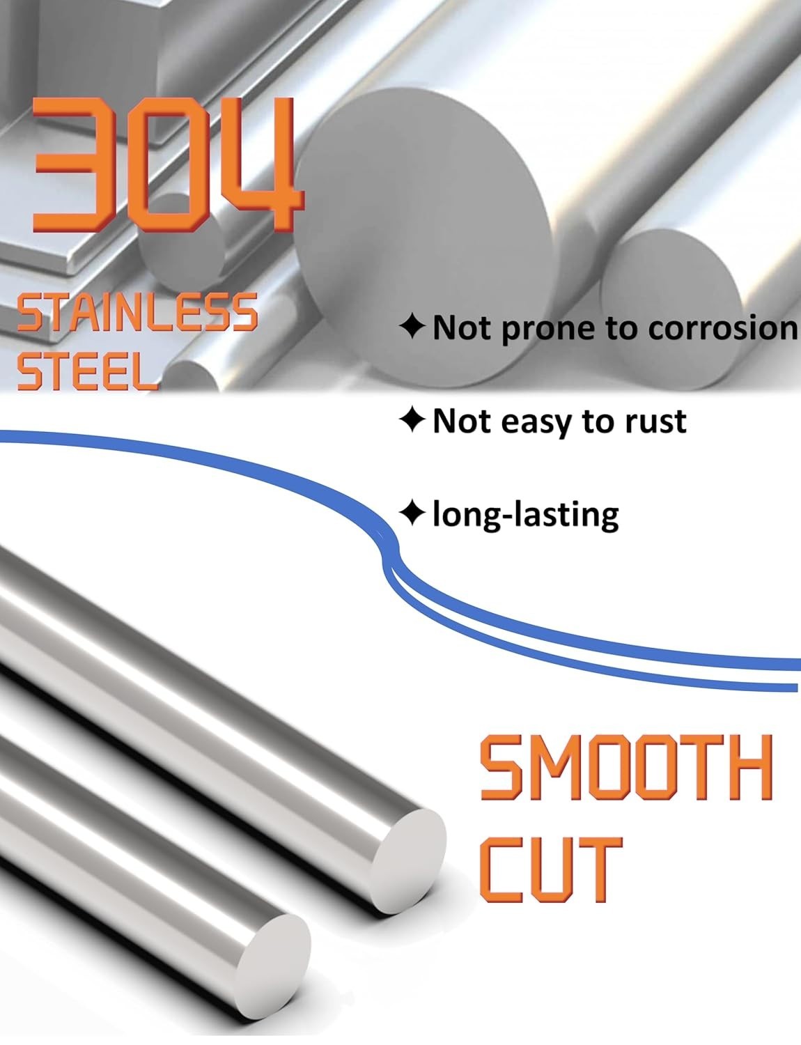Lyrlidr 6 Pcs 304 Stainless Steel Round Rods – 2mm Dia x 10″ Length – Solid Met